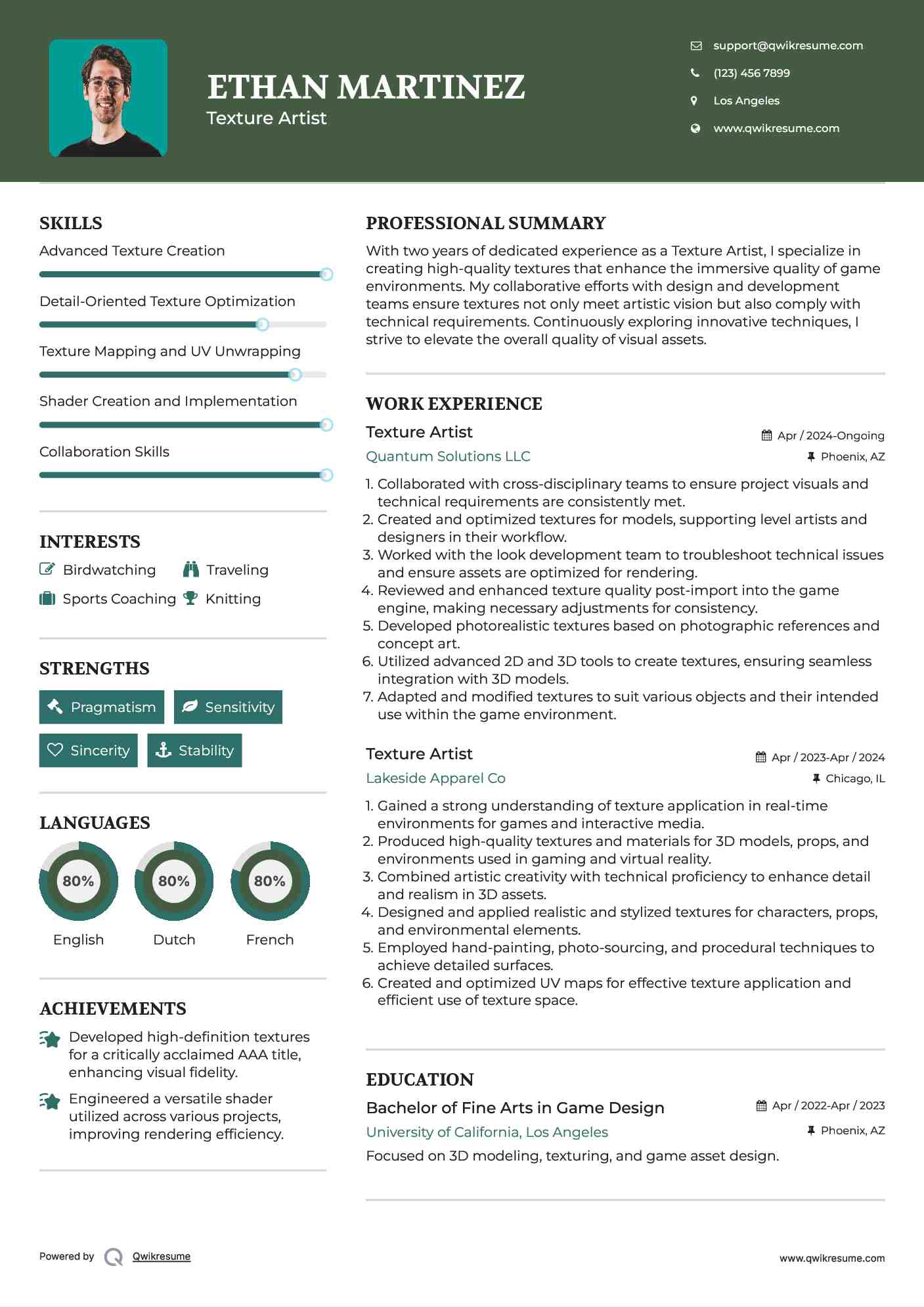 Texture Artist Resume Model