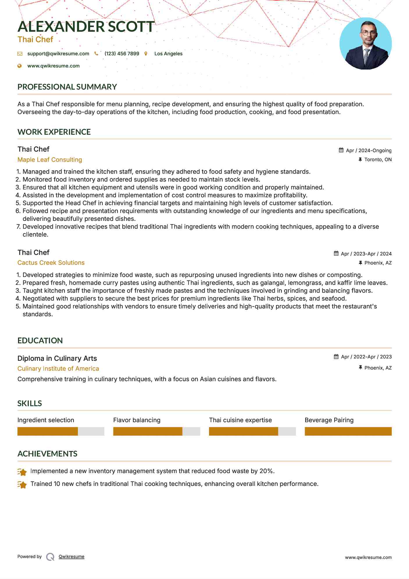 Thai Chef Resume Example