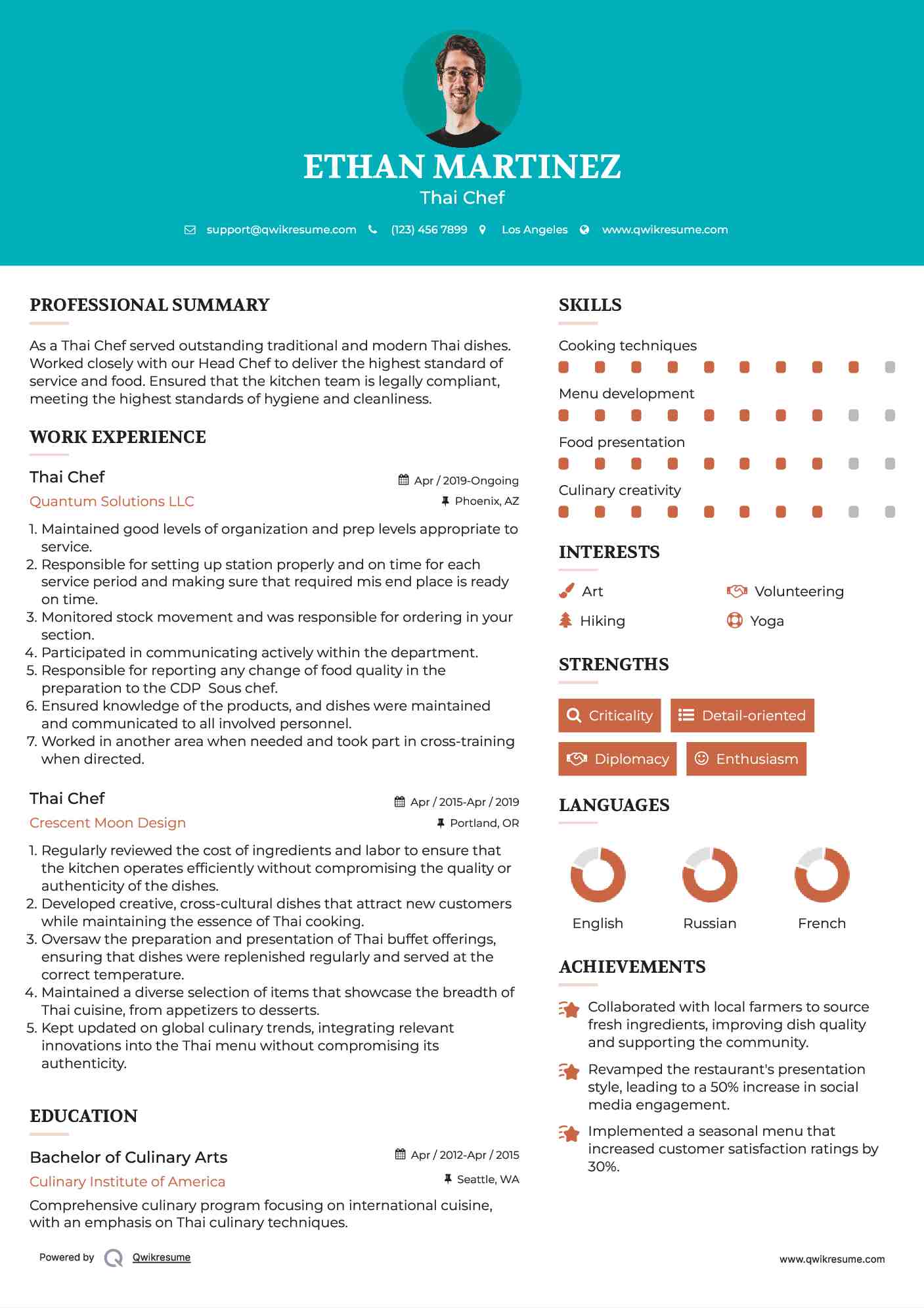 Thai Chef Resume Model