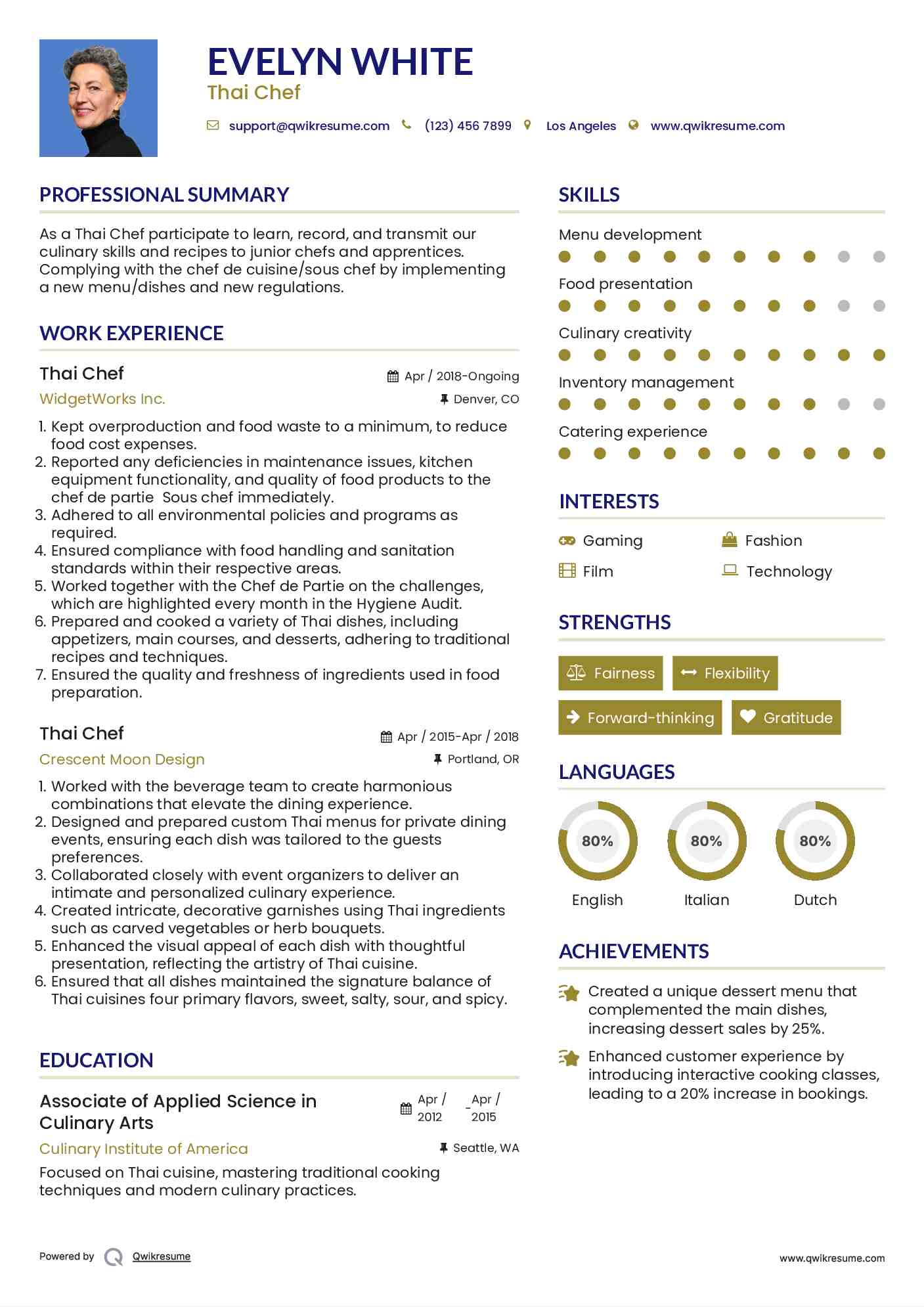 Thai Chef Resume Sample