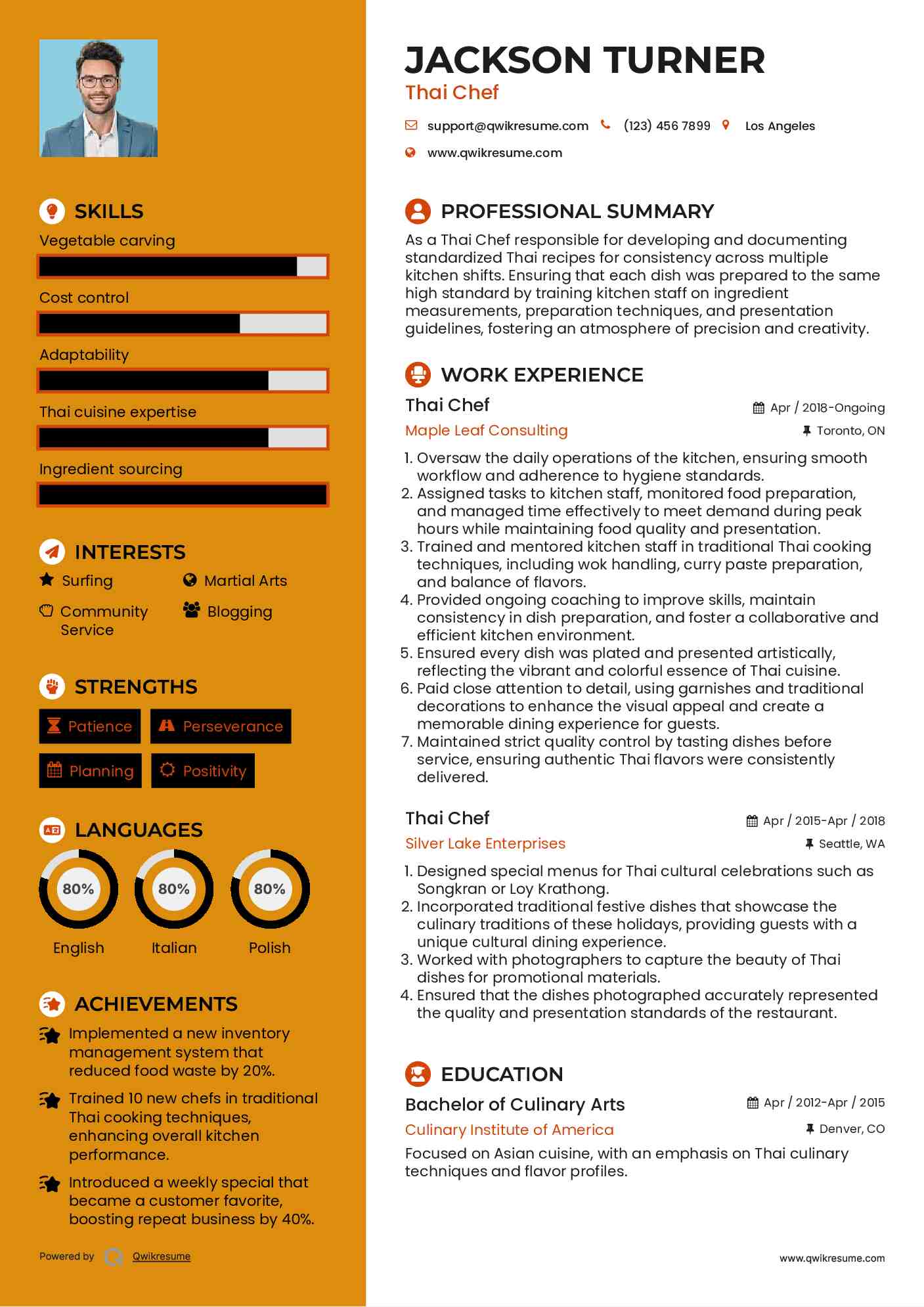 Thai Chef Resume Example