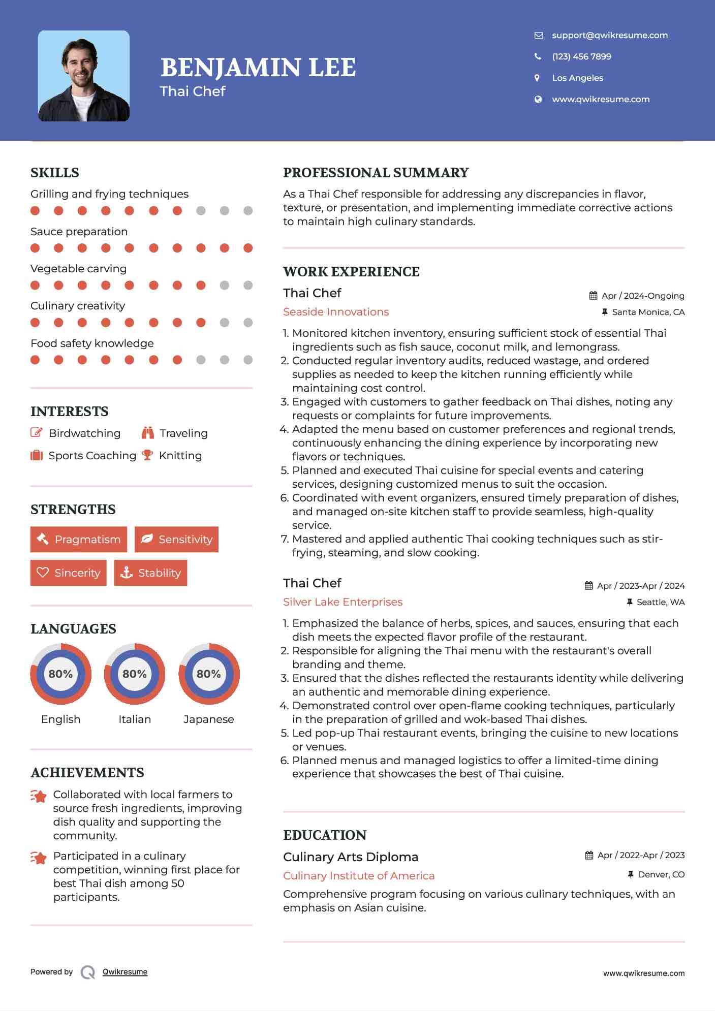 Thai Chef Resume Sample