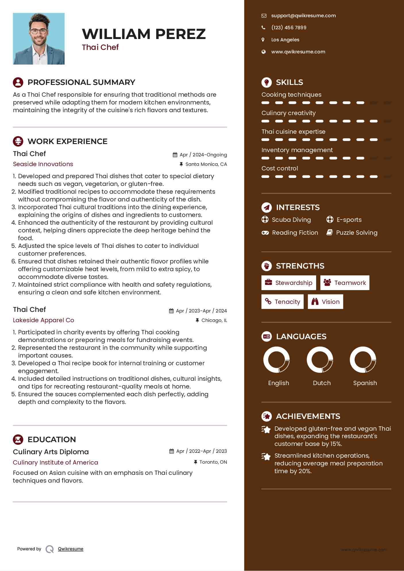 Thai Chef Resume Model