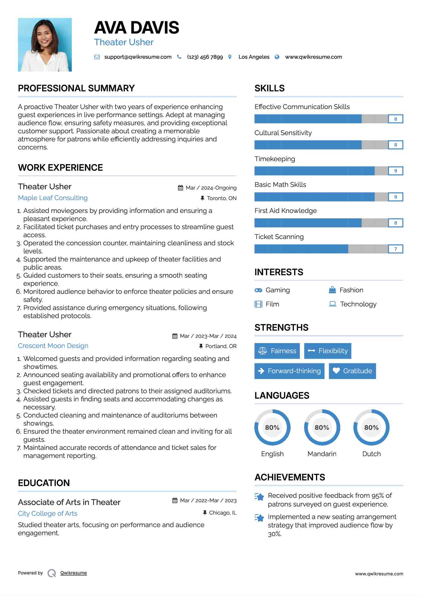Theater Usher Resume Template
