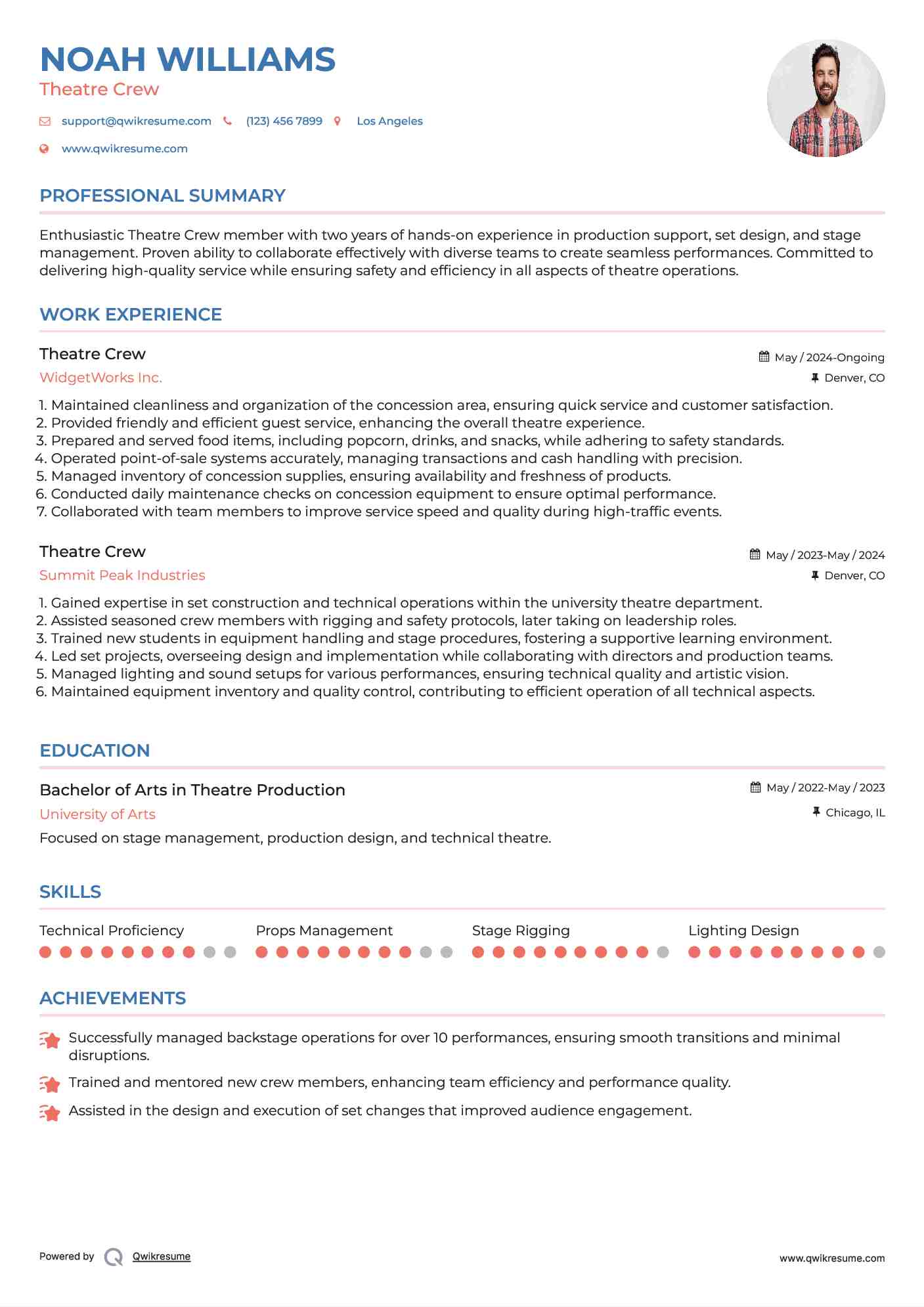 Theatre Crew Resume Template