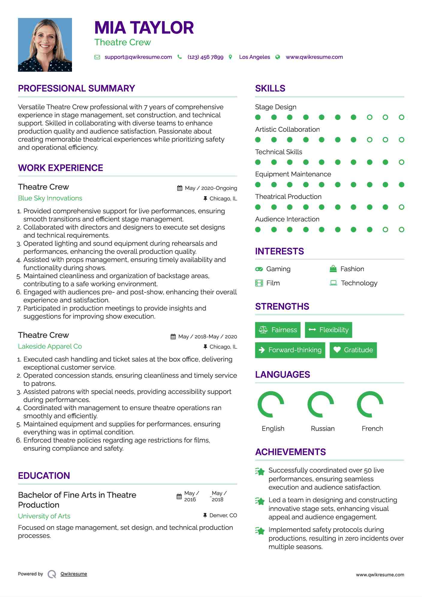 Theatre Crew Resume Template