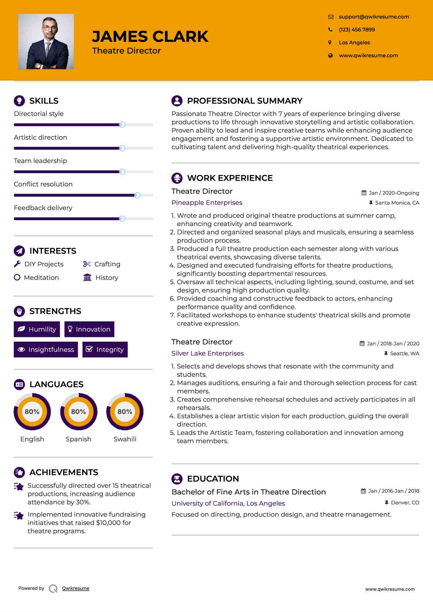 Theatre Director Resume Sample