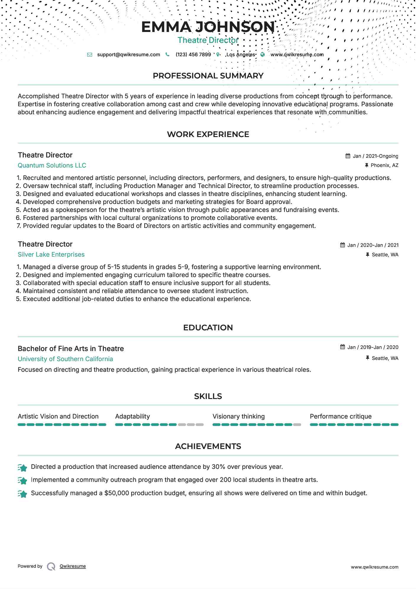 Theatre Director Resume Example