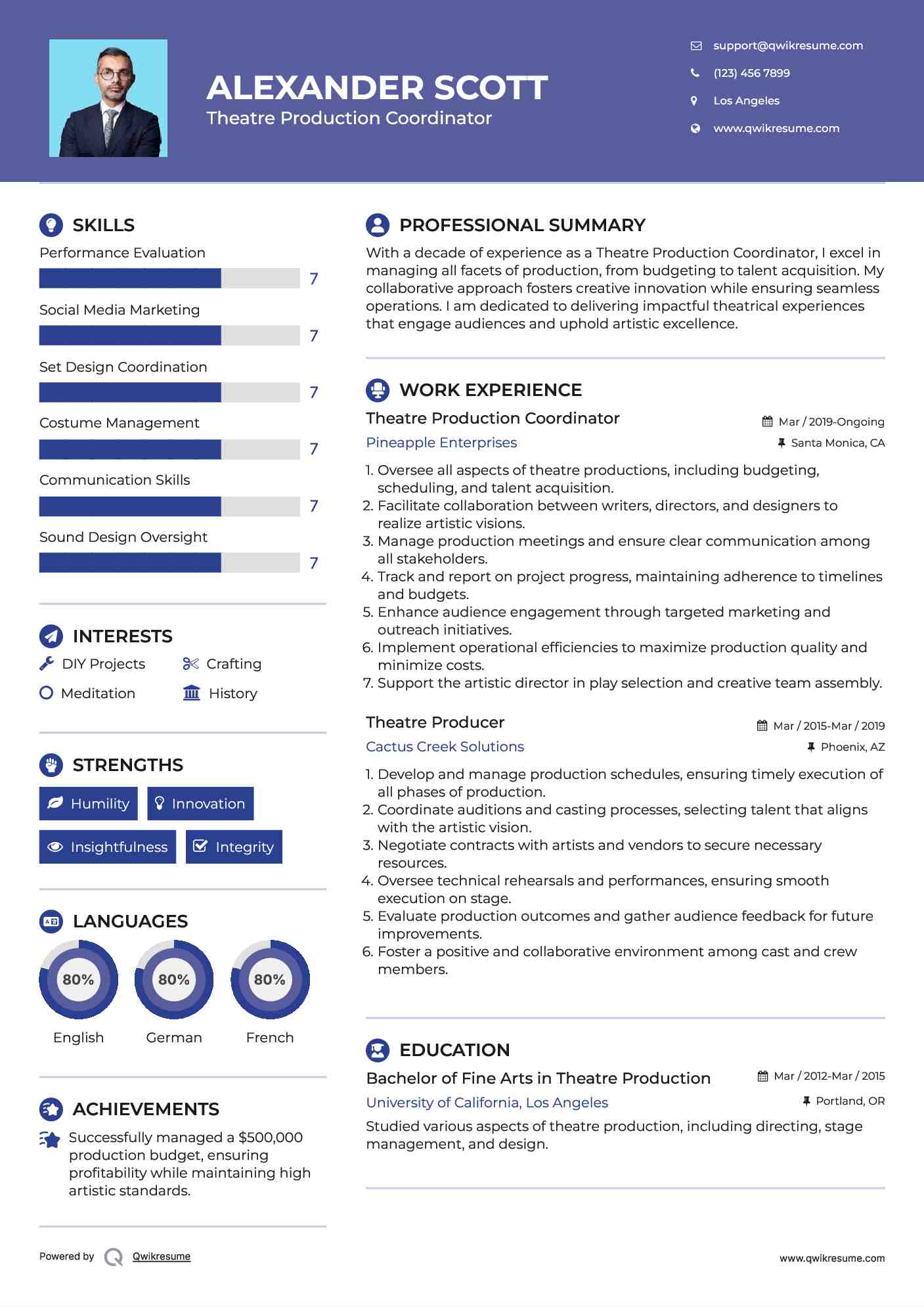 Theatre Production Coordinator Resume Template