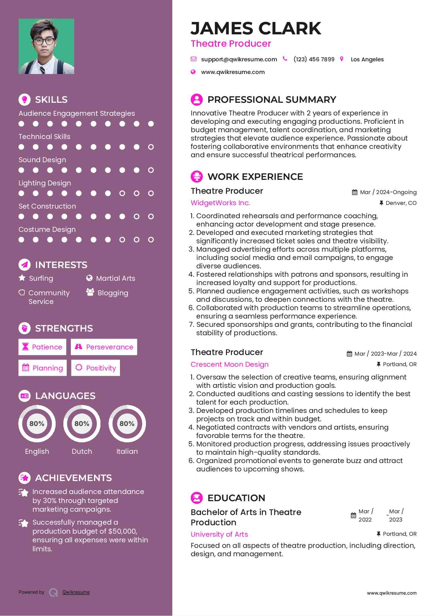 Theatre Producer Resume Example