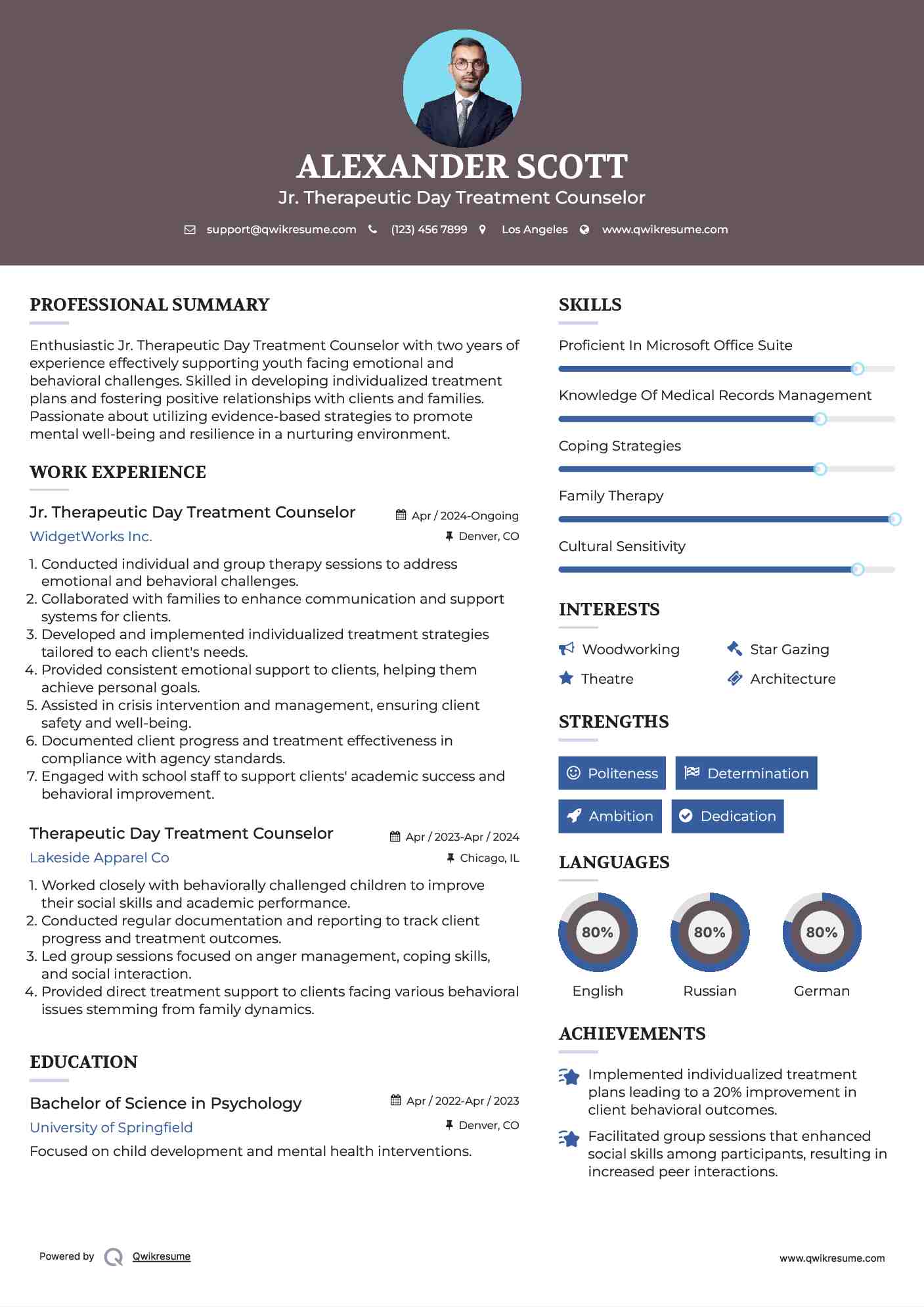 Jr. Therapeutic Day Treatment Counselor Resume Format