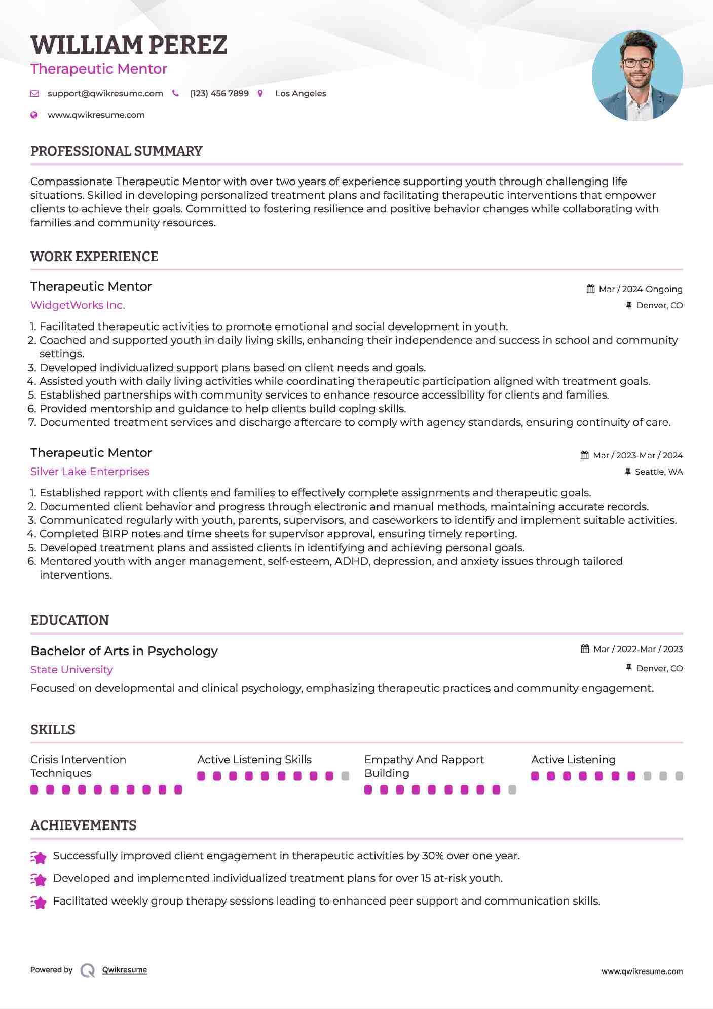 Therapeutic Mentor Resume Template