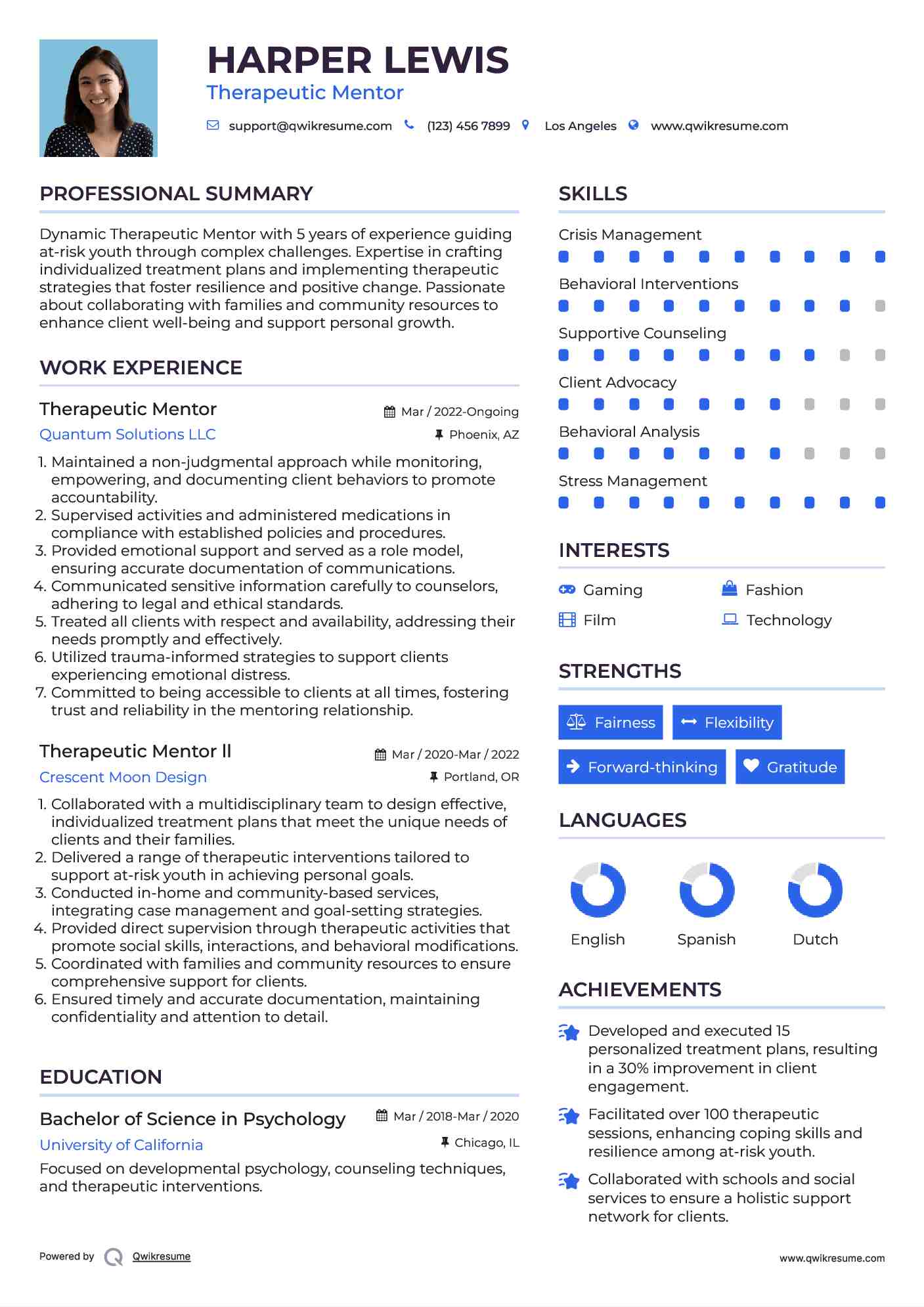 Therapeutic Mentor Resume Format