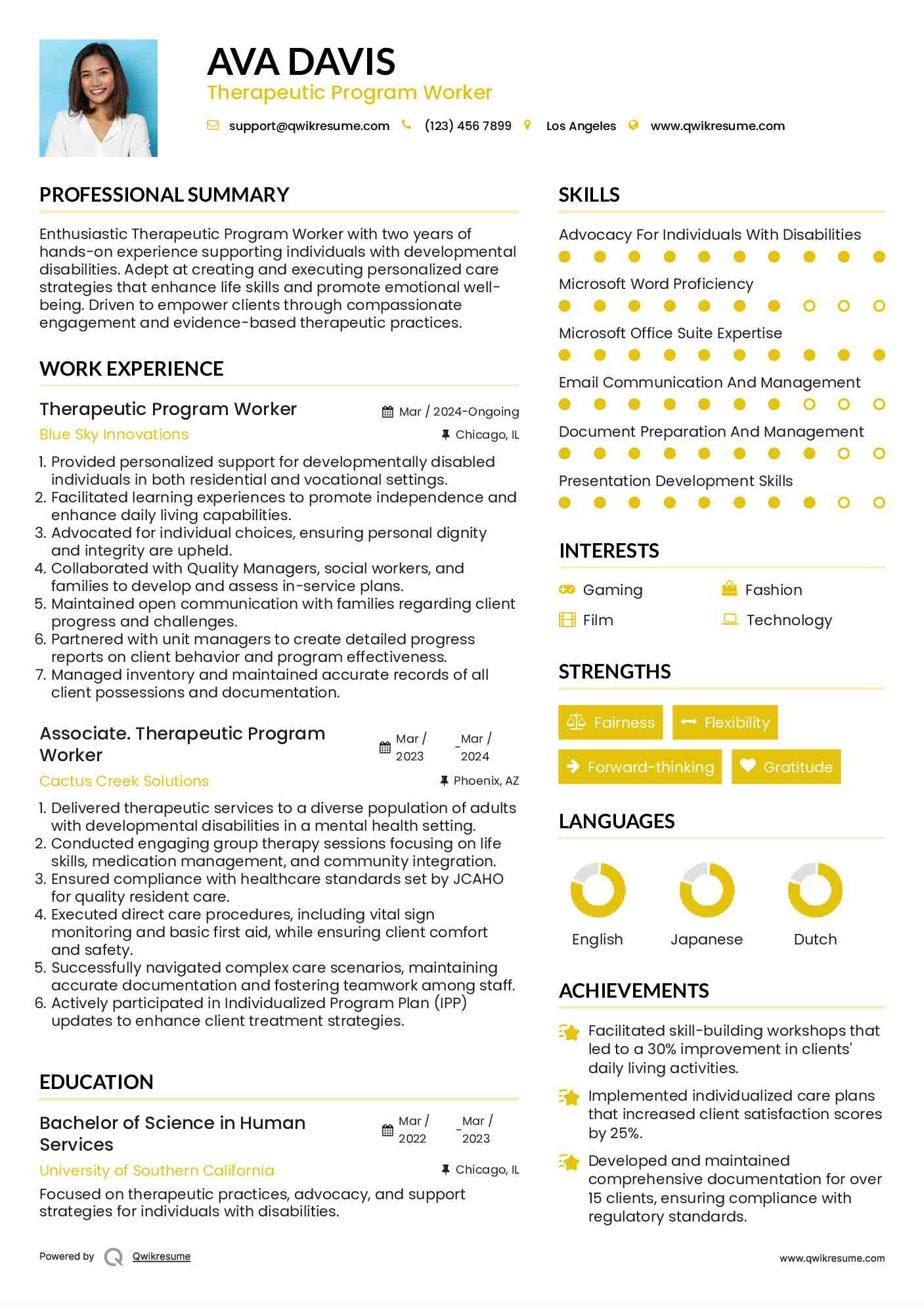 Therapeutic Program Worker Resume Model