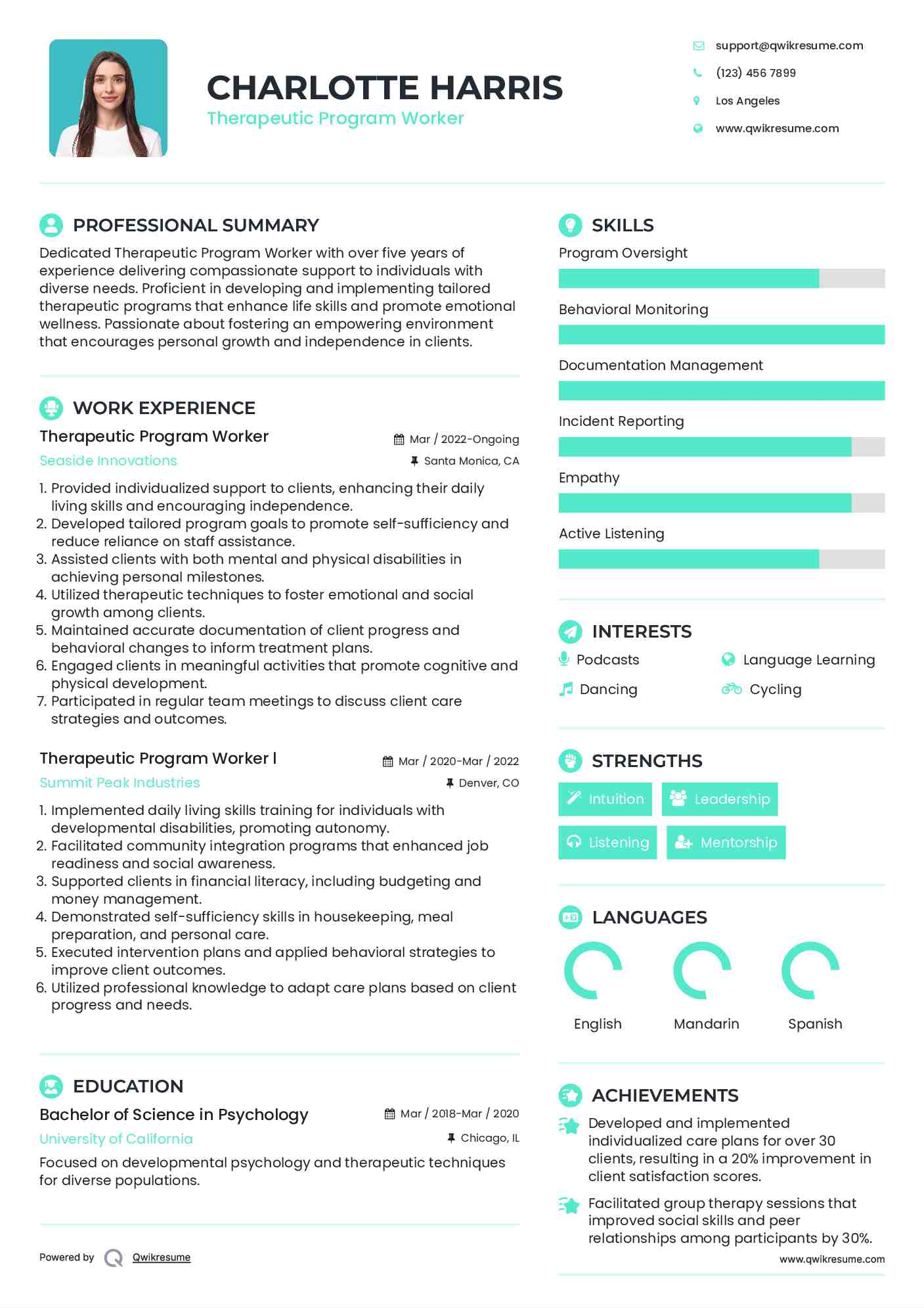Therapeutic Program Worker Resume Format
