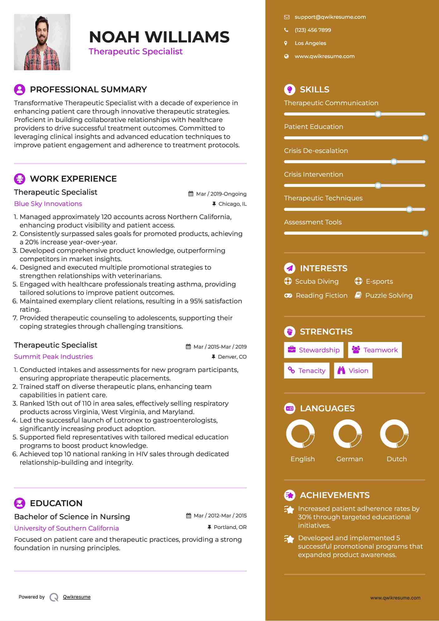 Therapeutic Specialist Resume Model