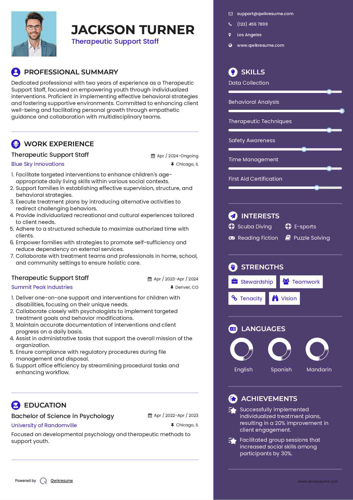 Therapeutic Support Staff Resume Template