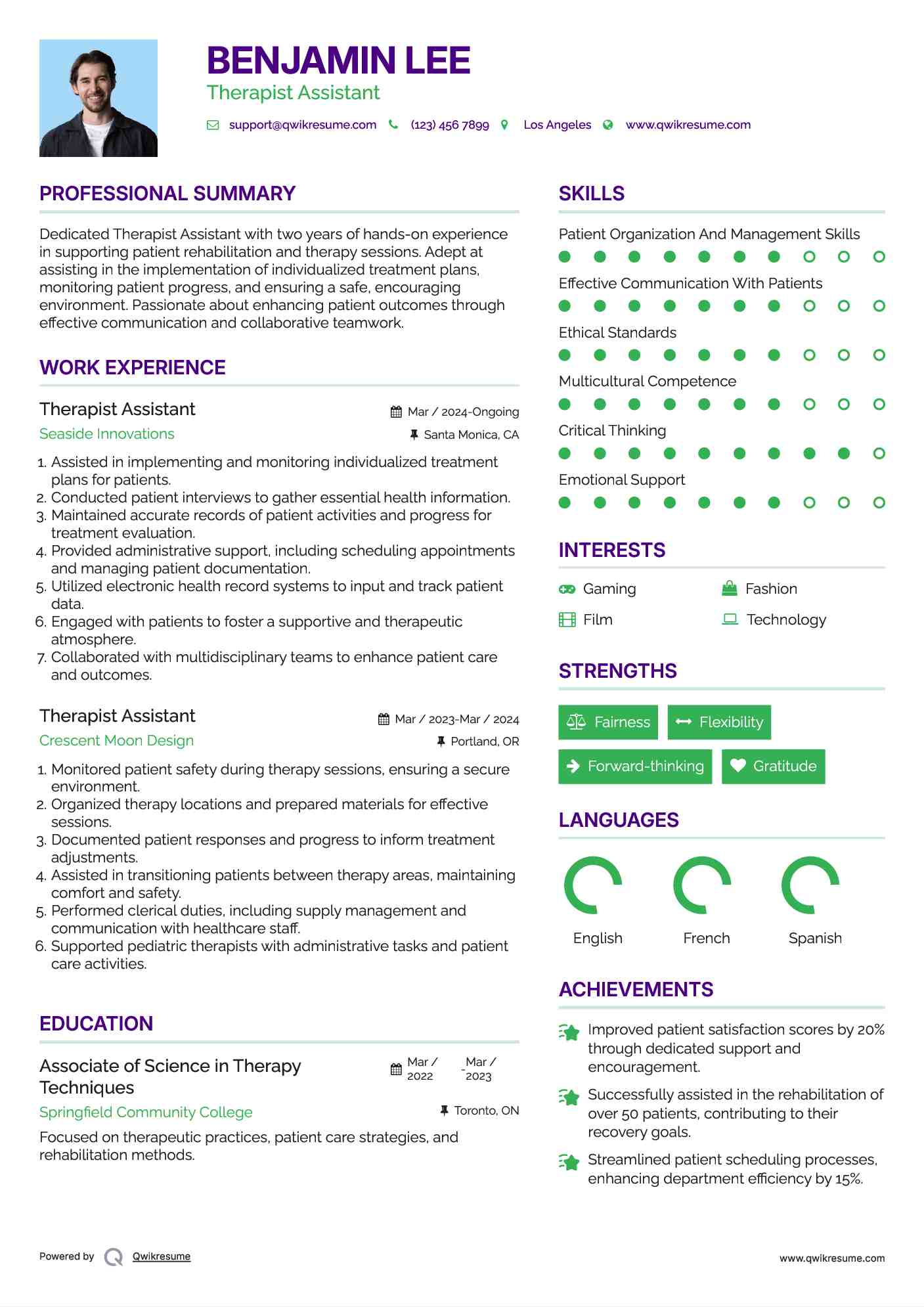 Therapist Assistant Resume Example