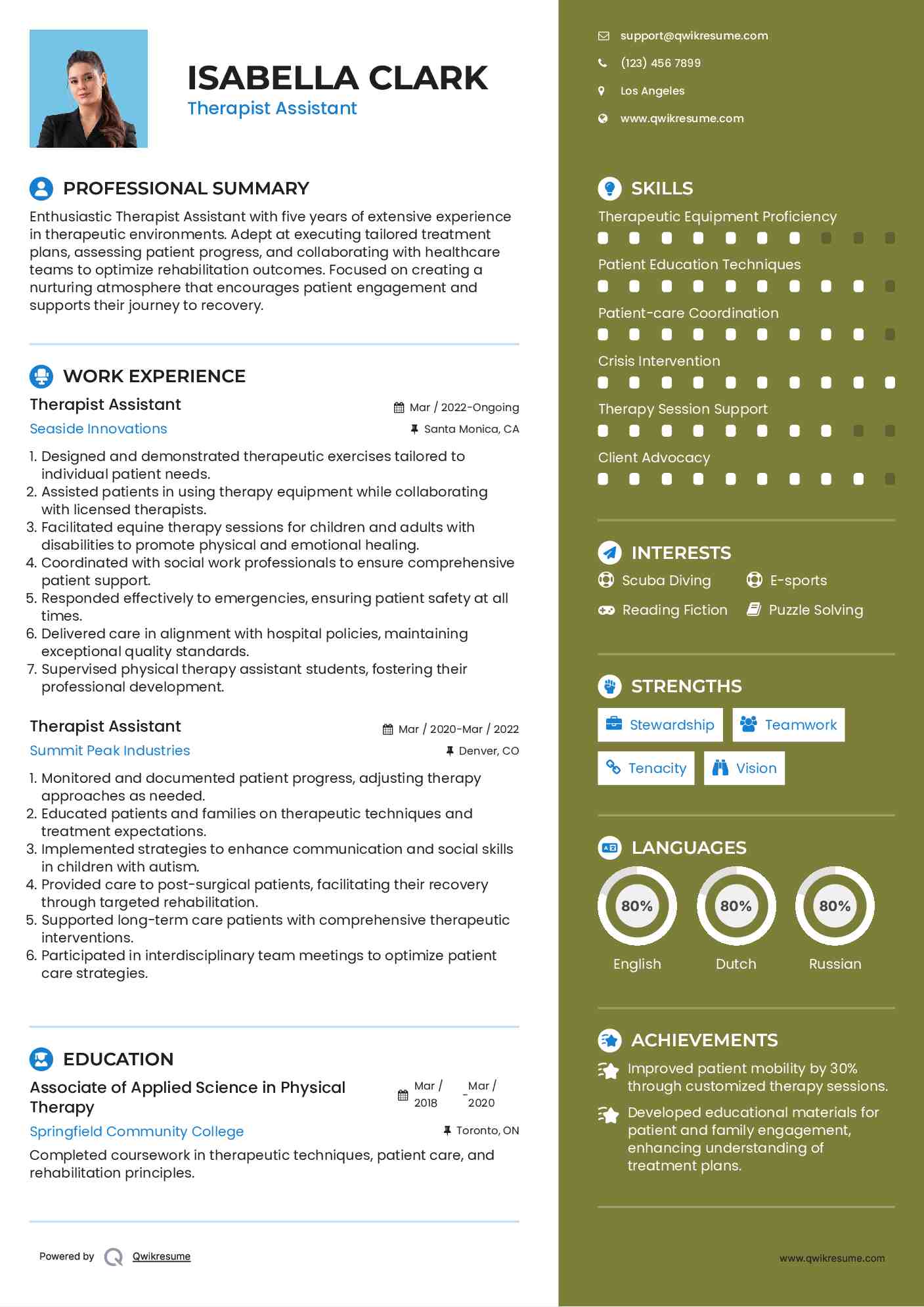 Therapist Assistant Resume Example