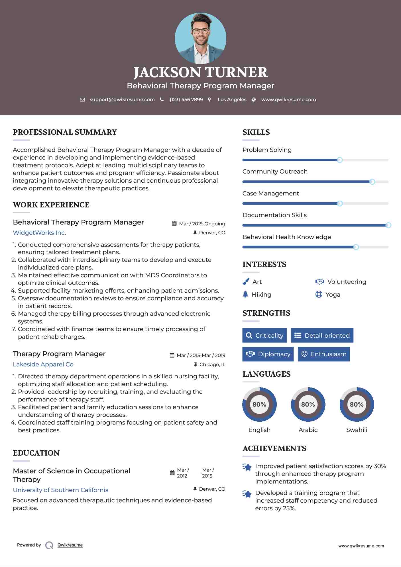 Behavioral Therapy Program Manager
 Resume Sample