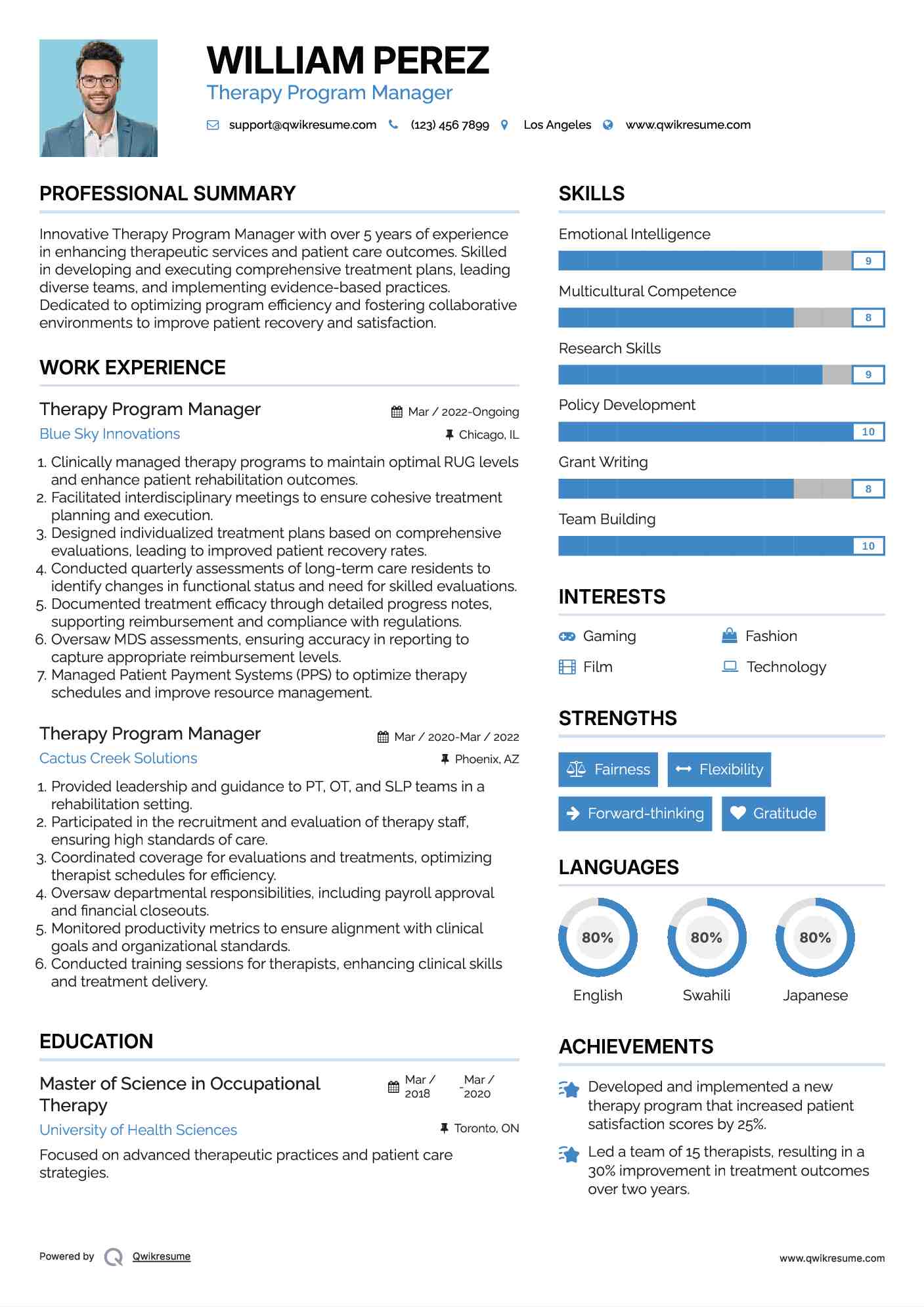 Therapy Program Manager Resume Format