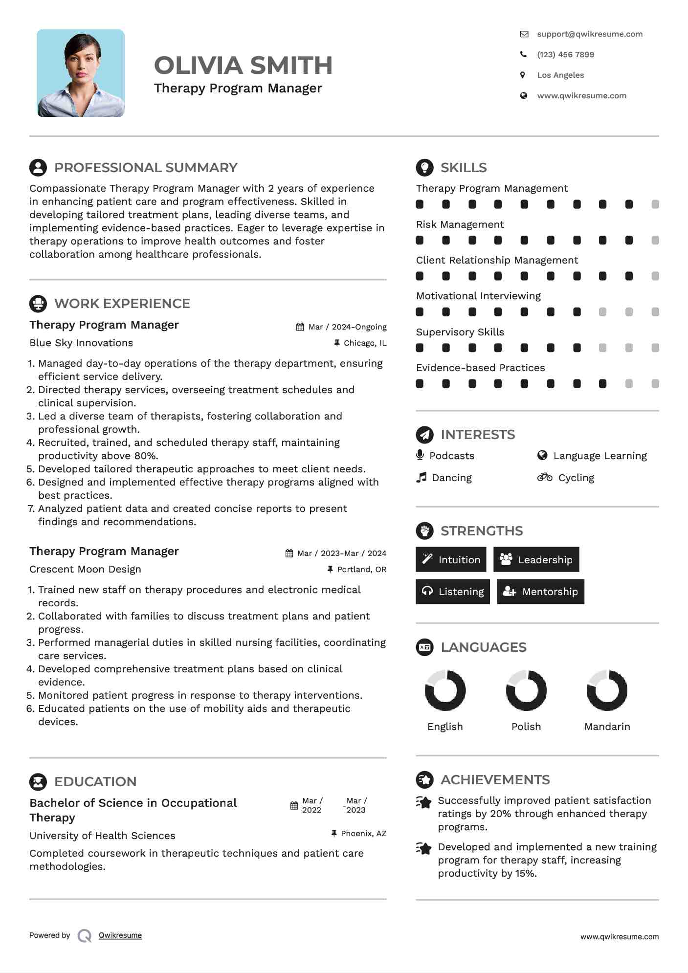 Therapy Program Manager Resume Format