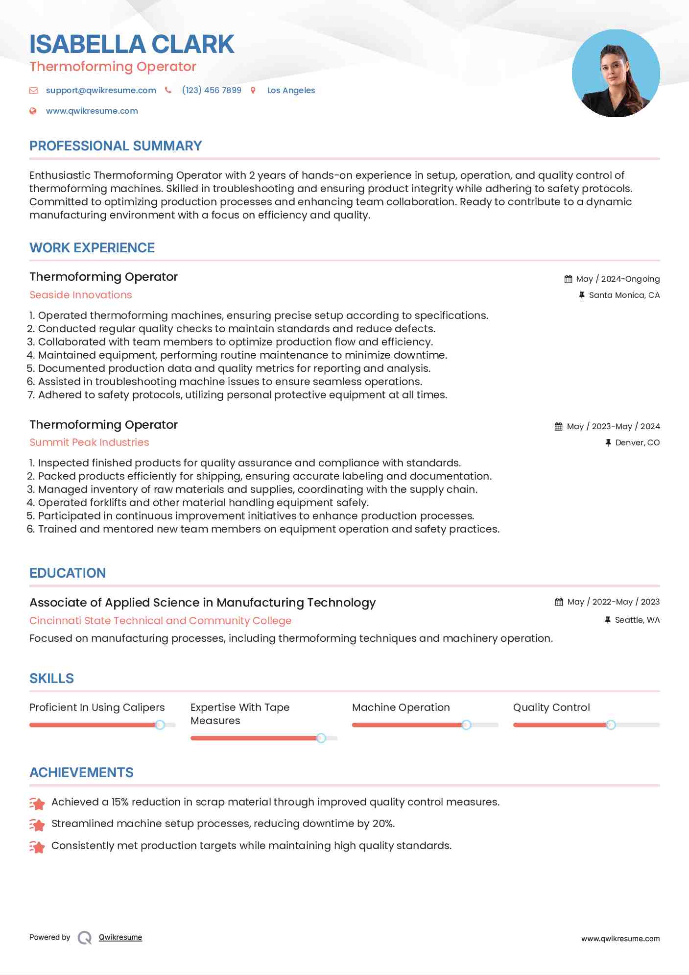 Thermoforming Operator Resume Model