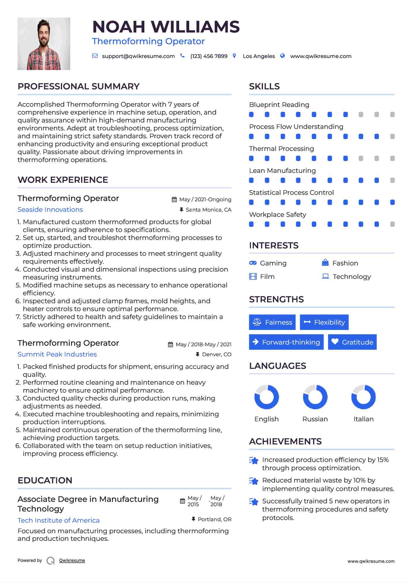 Thermoforming Operator Resume Format