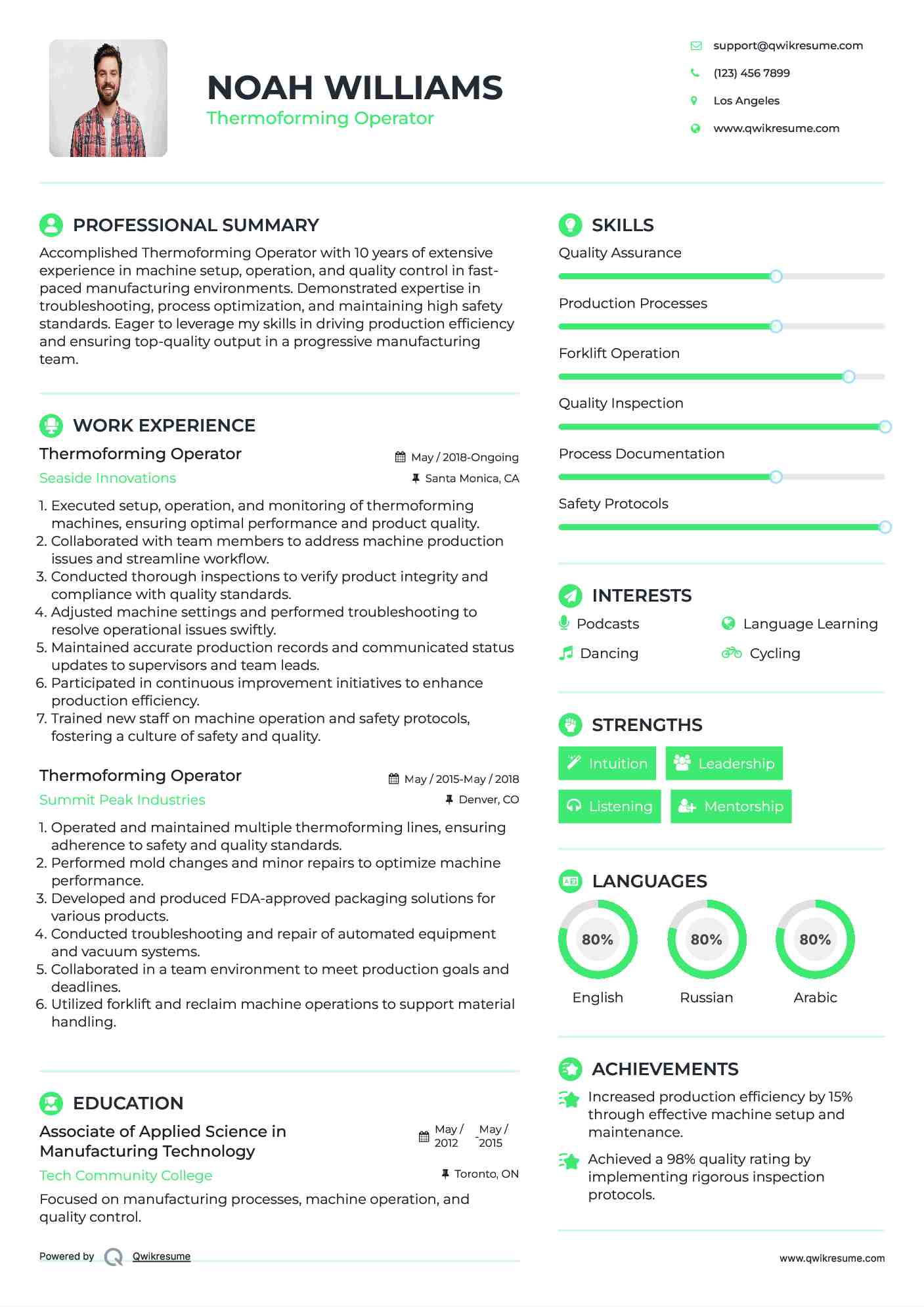 Thermoforming Operator Resume Template