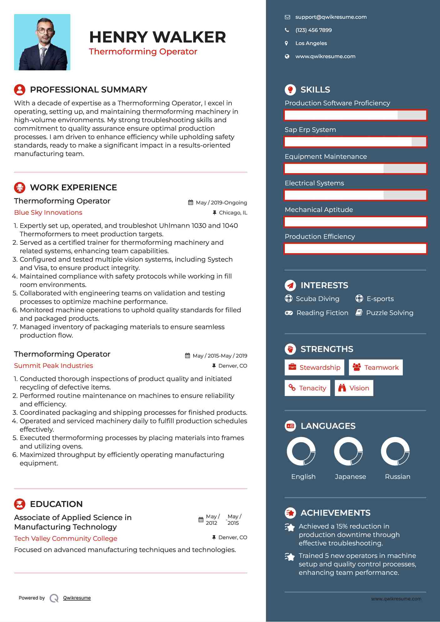 Thermoforming Operator Resume Model