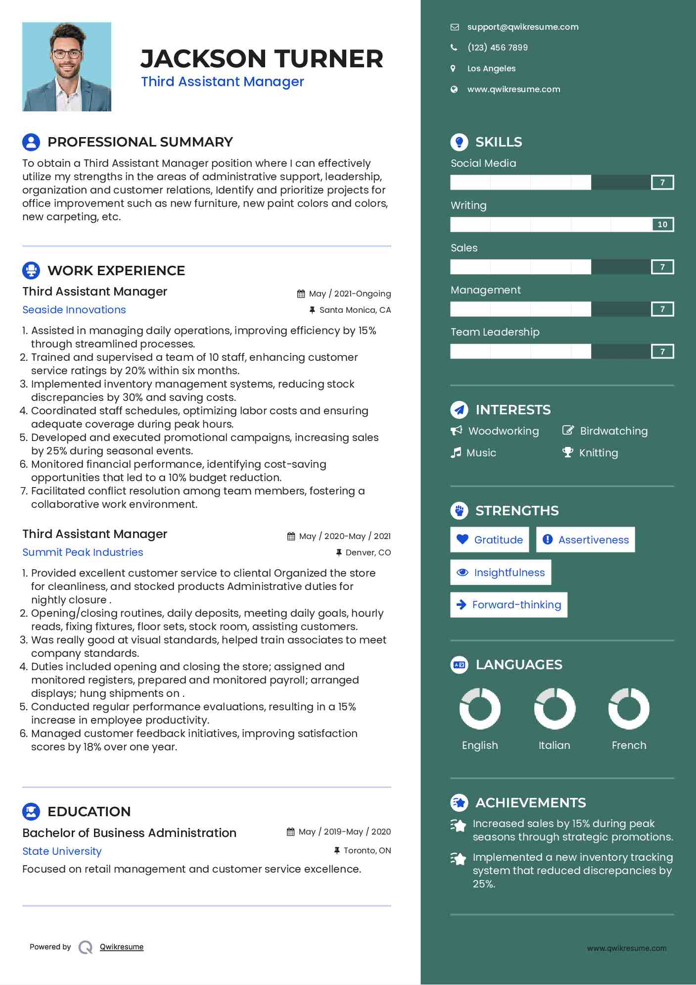 Third Assistant Manager Resume Format