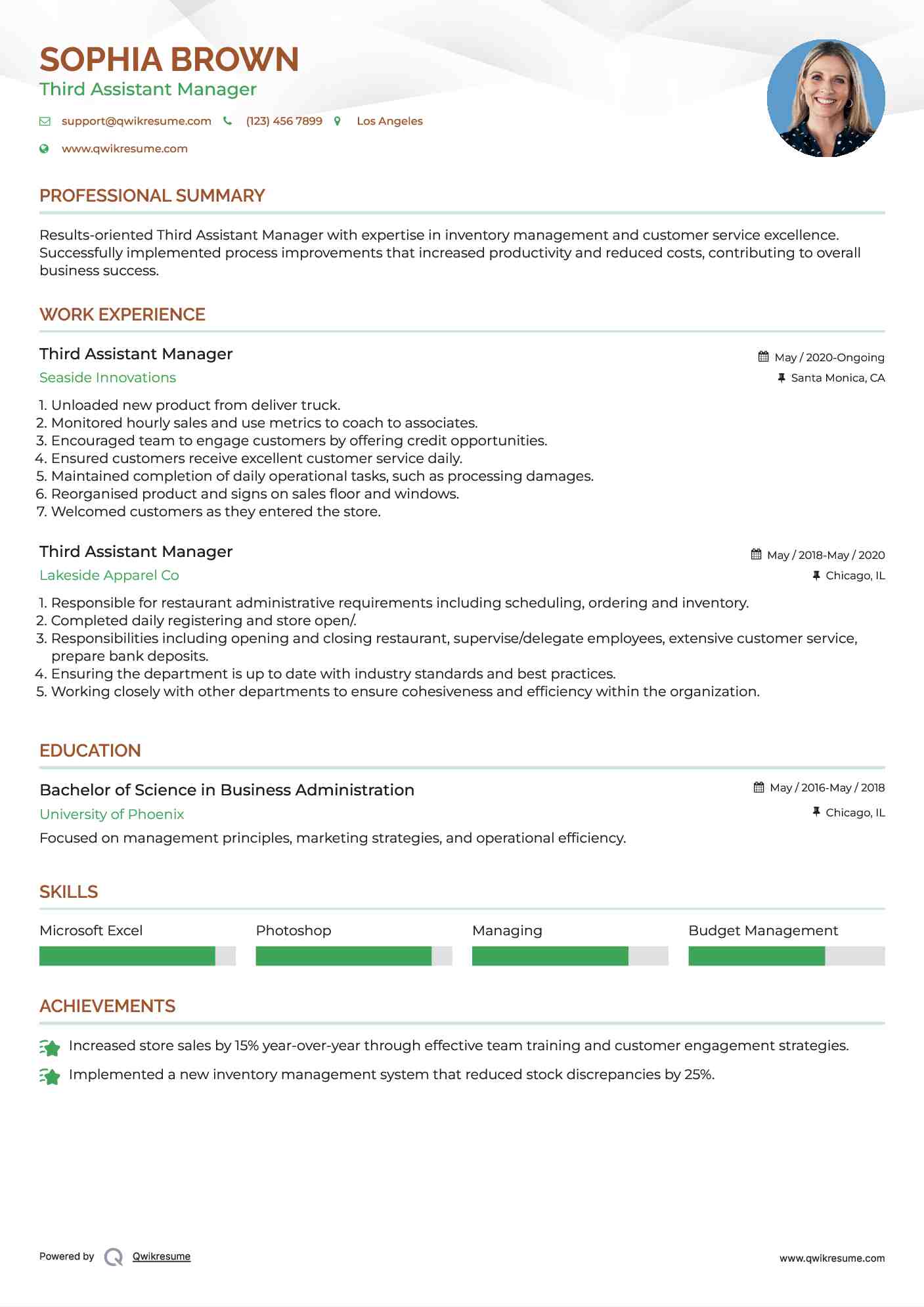 Third Assistant Manager Resume Model