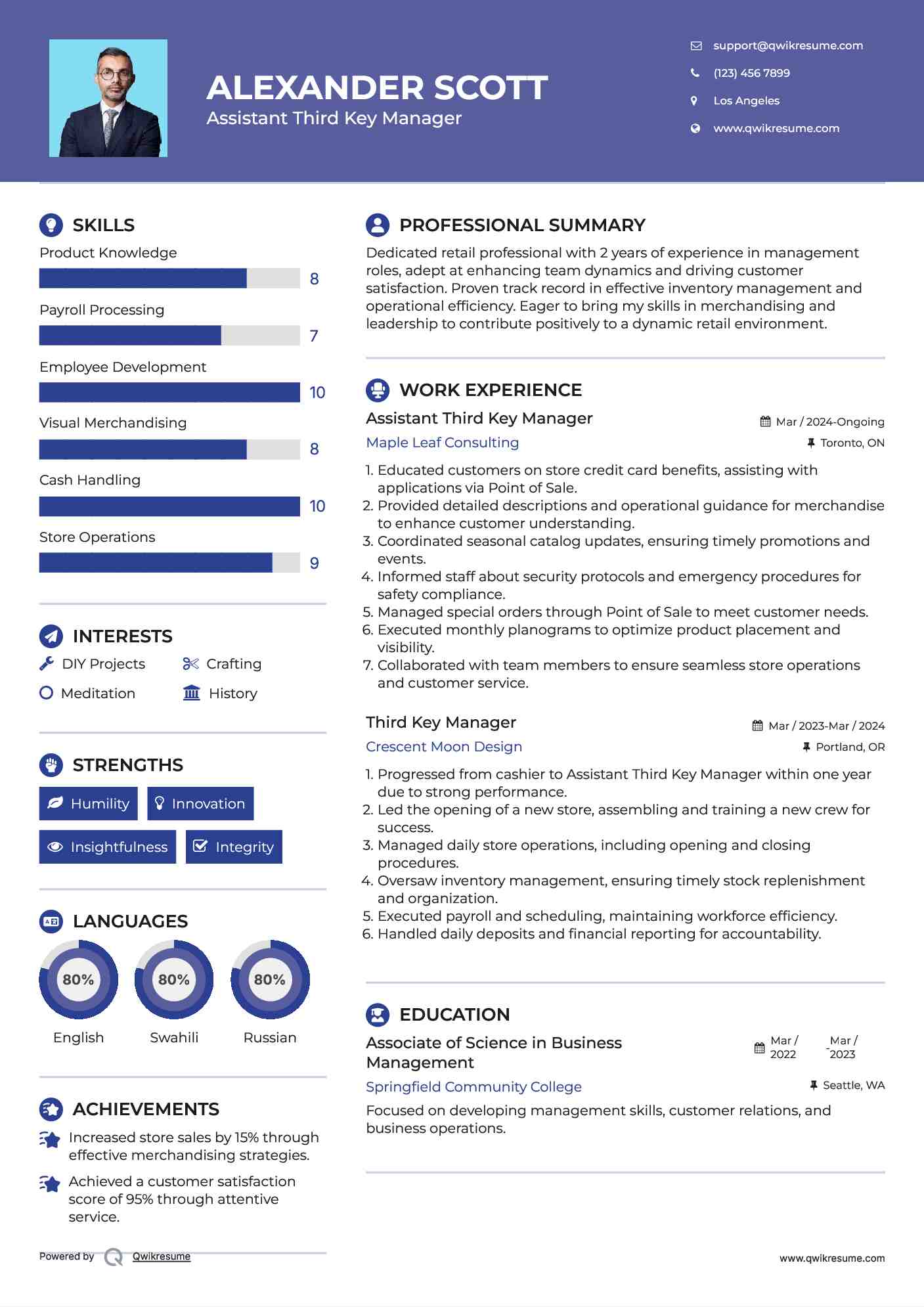 Assistant Third Key Manager Resume Template