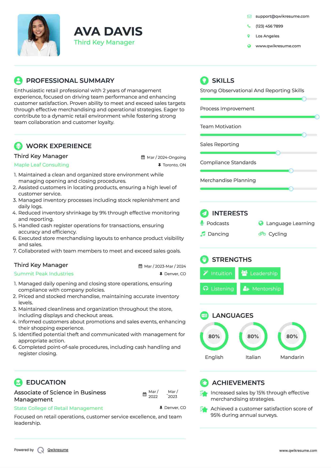 Third Key Manager Resume Example
