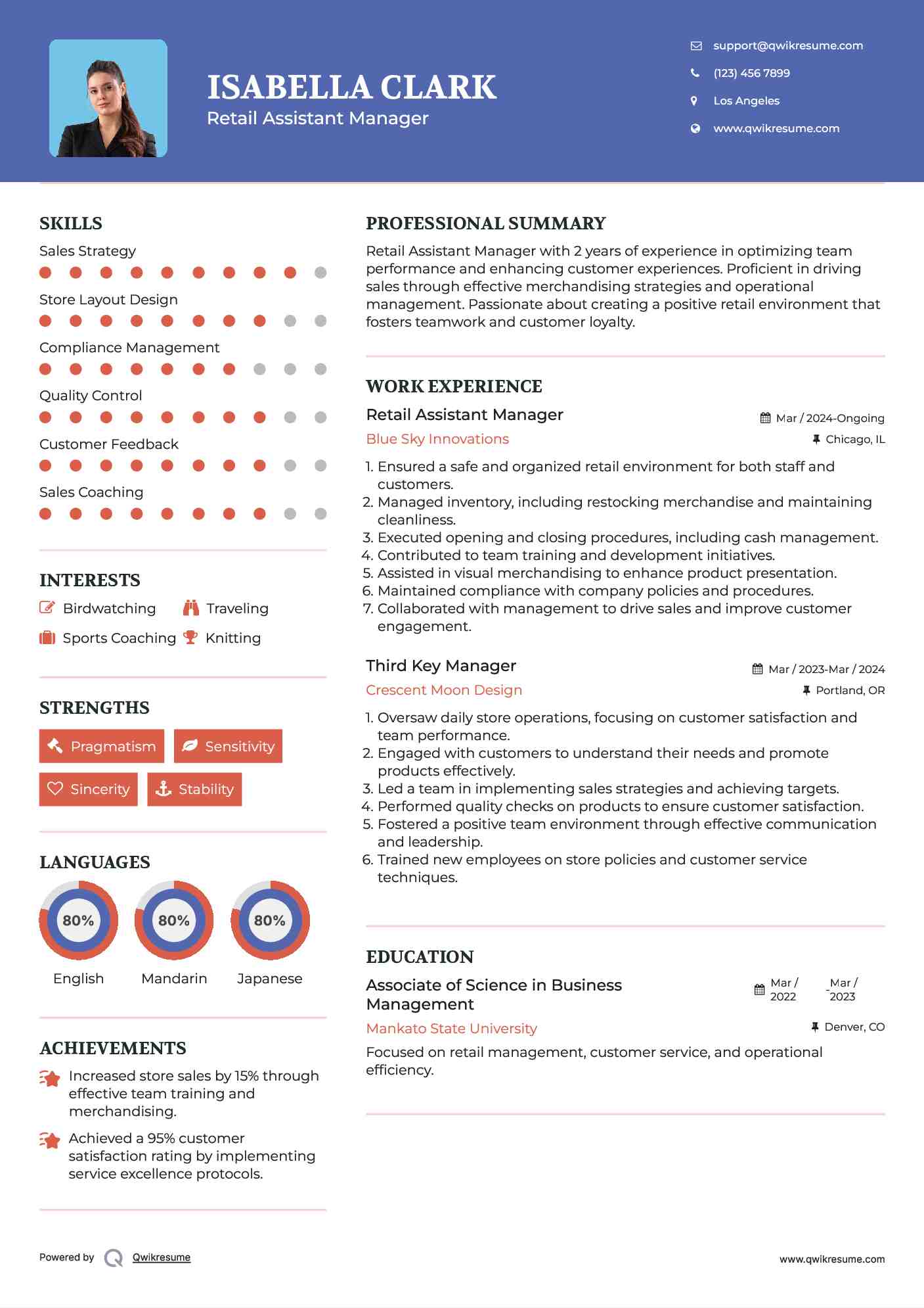 Retail Assistant Manager Resume Example