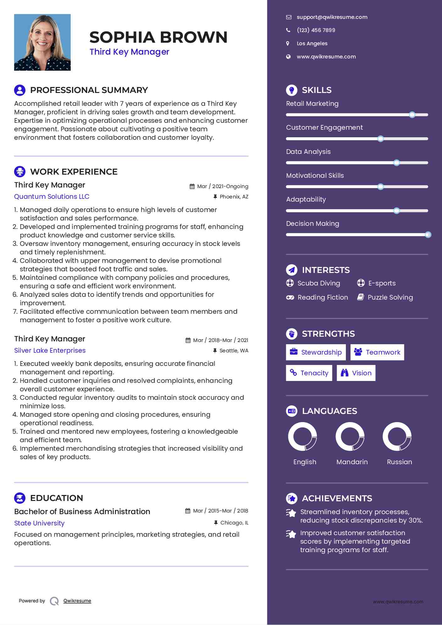 Third Key Manager Resume Example