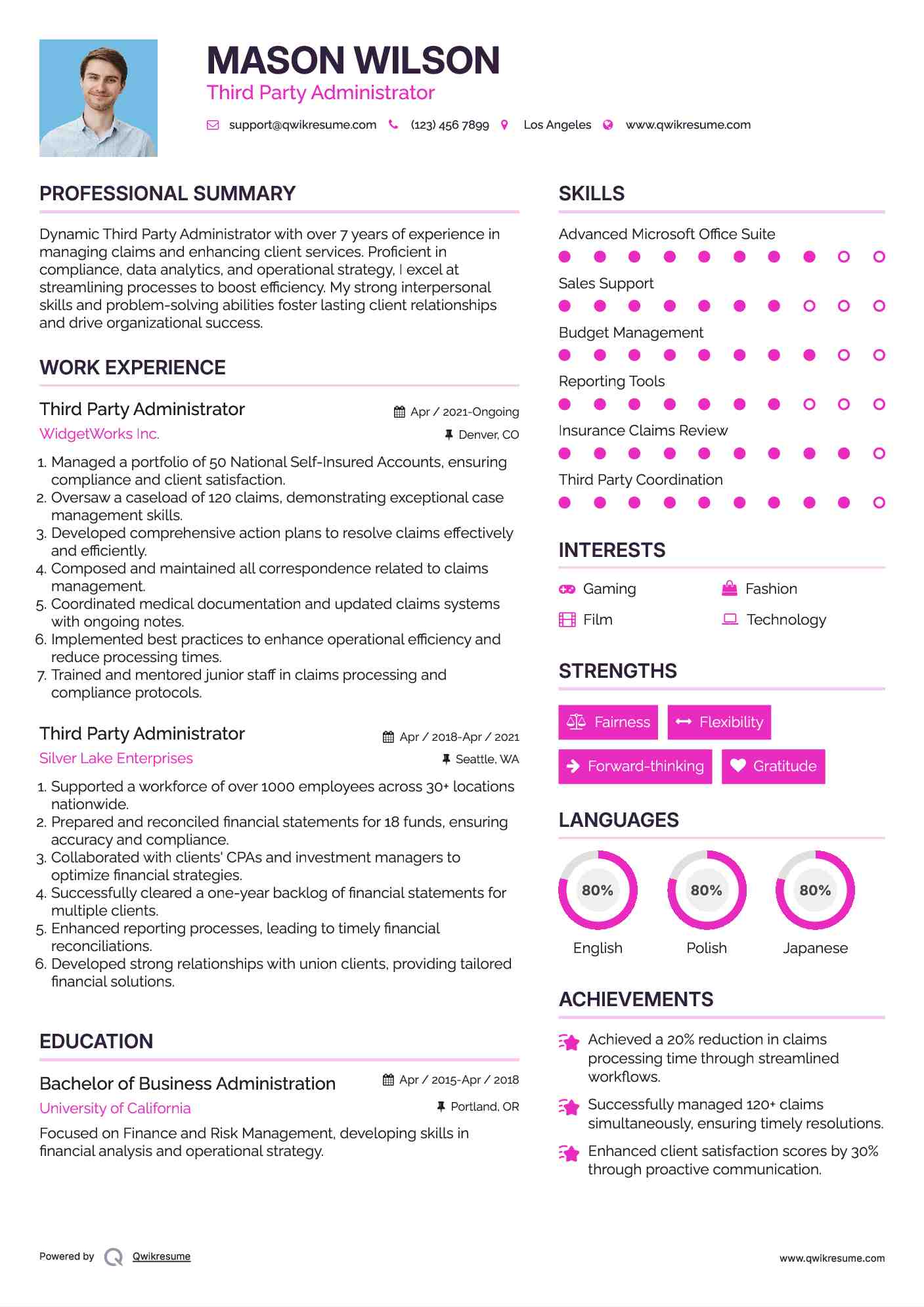 Third Party Administrator Resume Sample