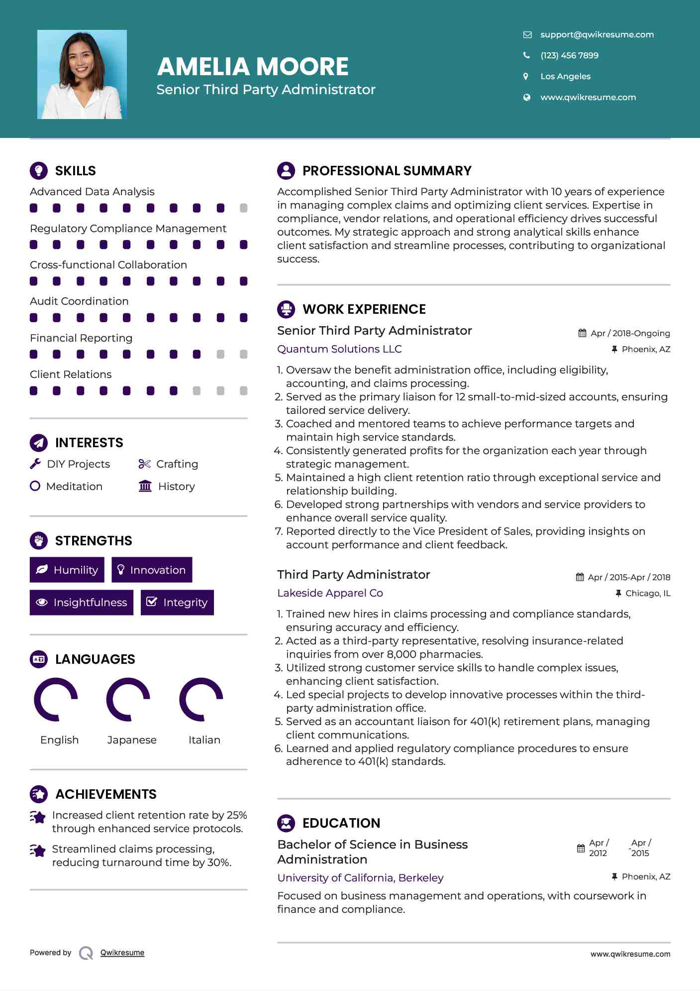 Senior Third Party Administrator Resume Format