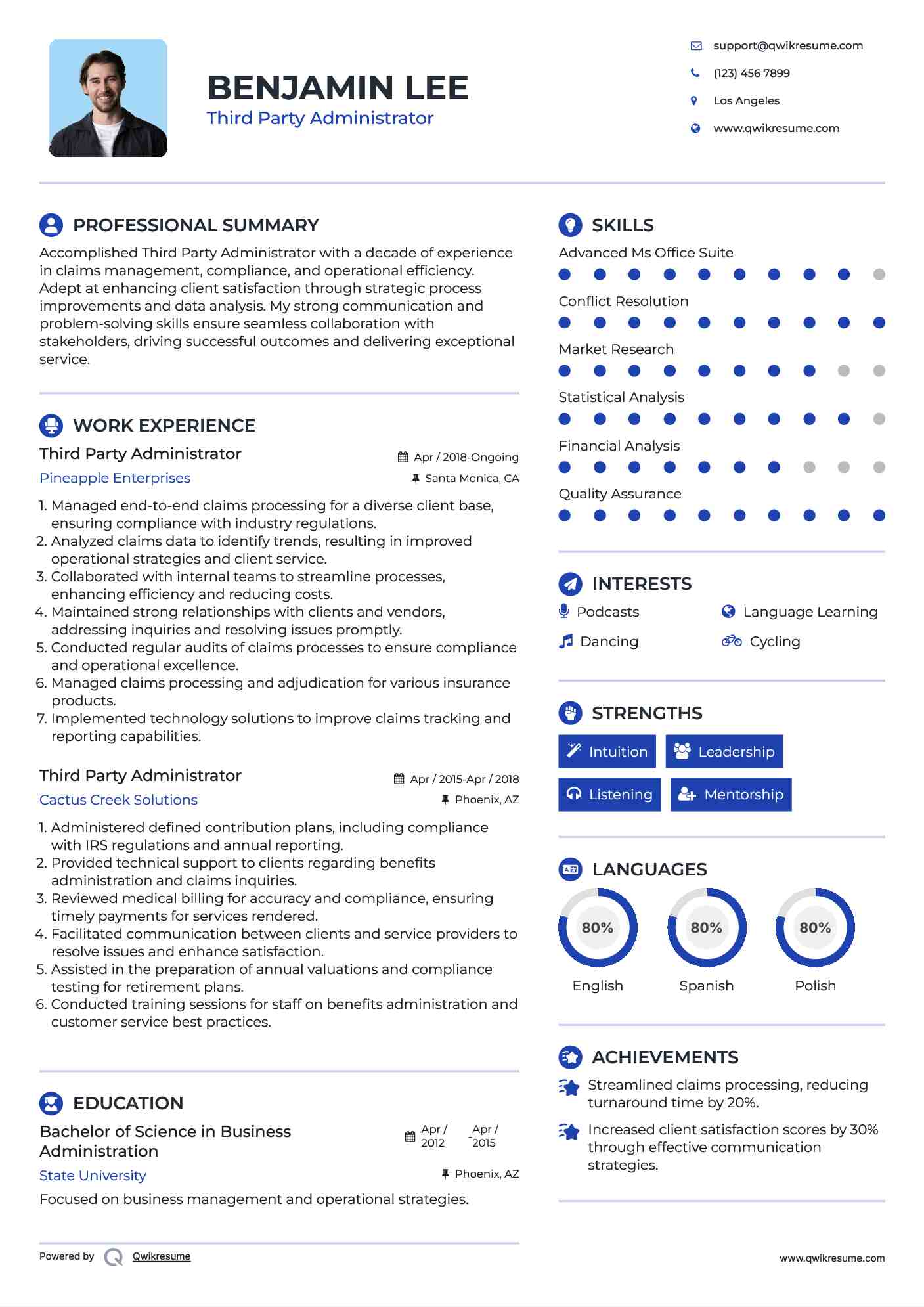 Third Party Administrator Resume Format