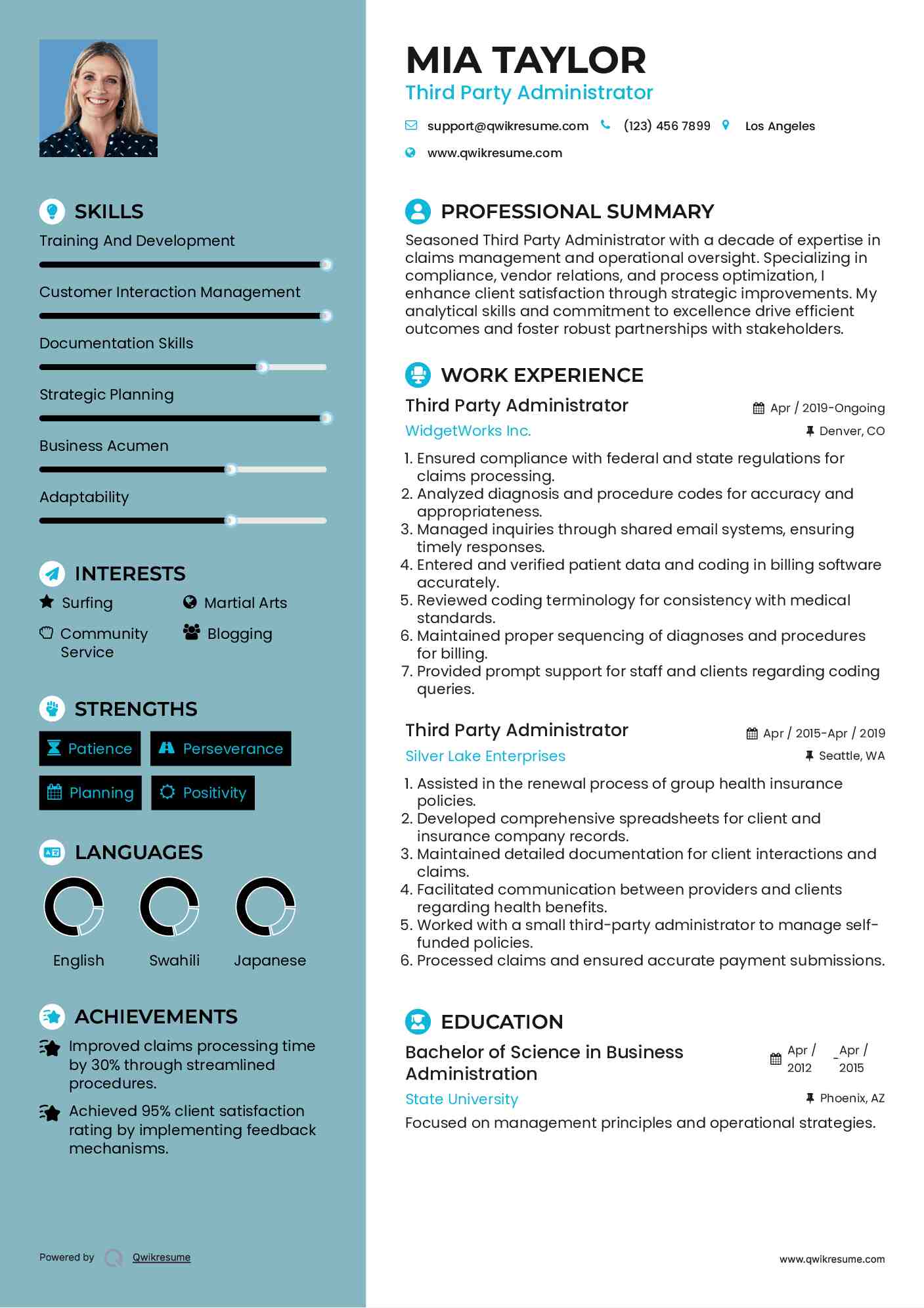 Third Party Administrator Resume Sample