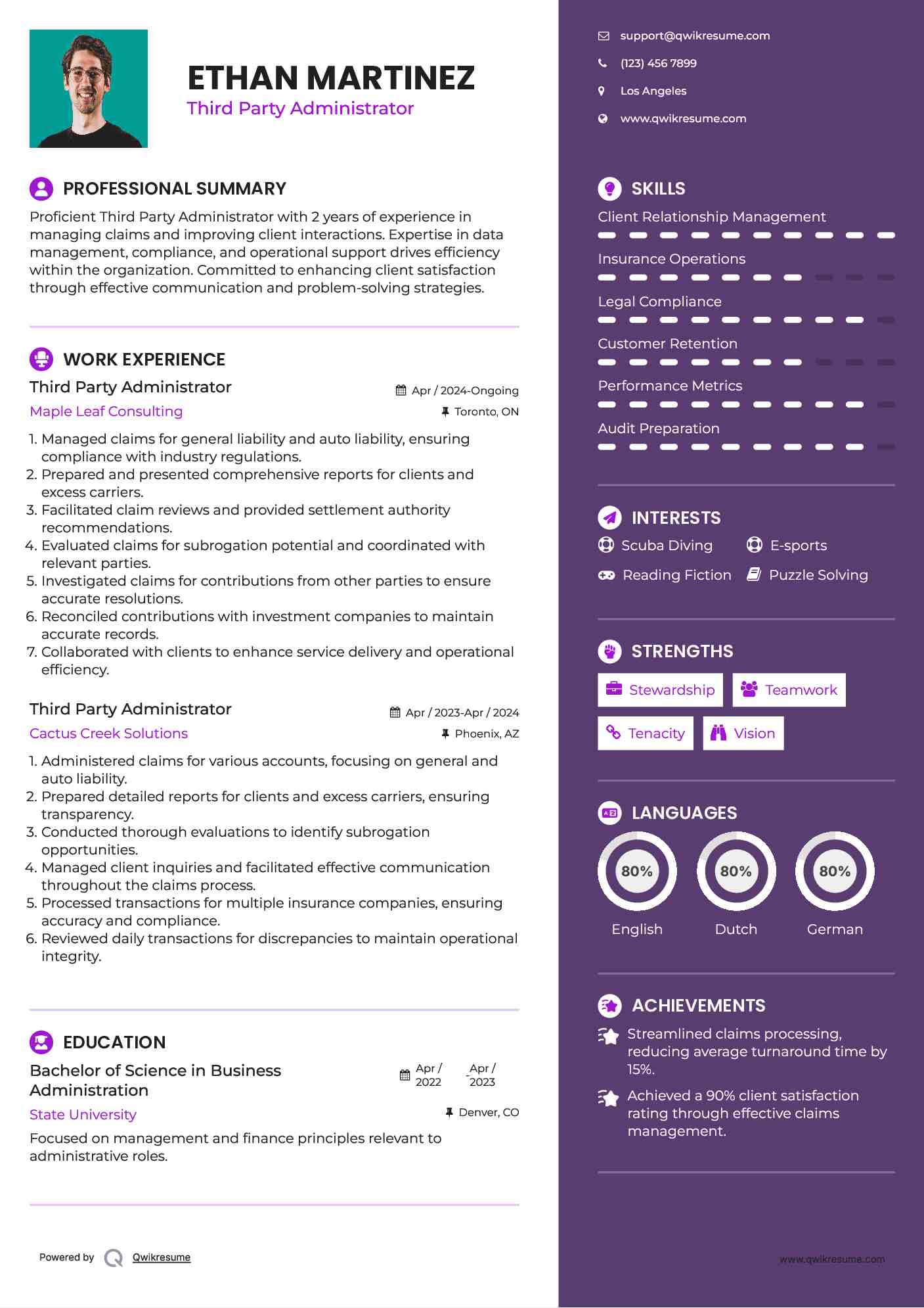 Third Party Administrator Resume Format