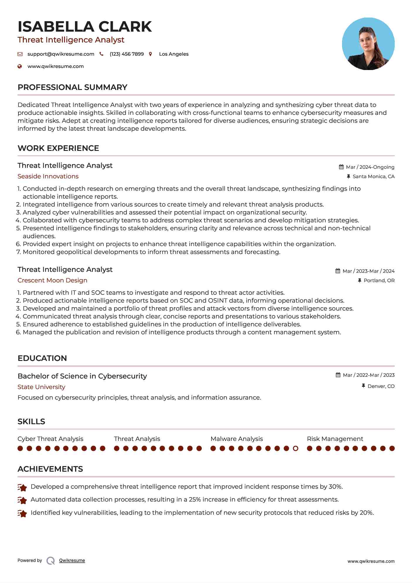 Threat Intelligence Analyst Resume Model