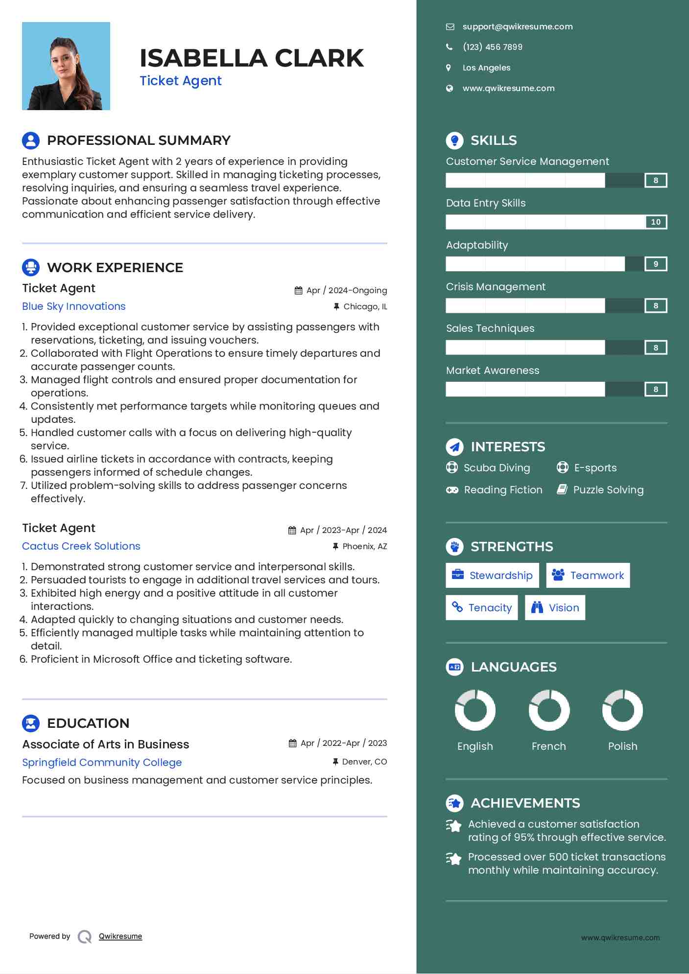 Ticket Agent Resume Samples QwikResume