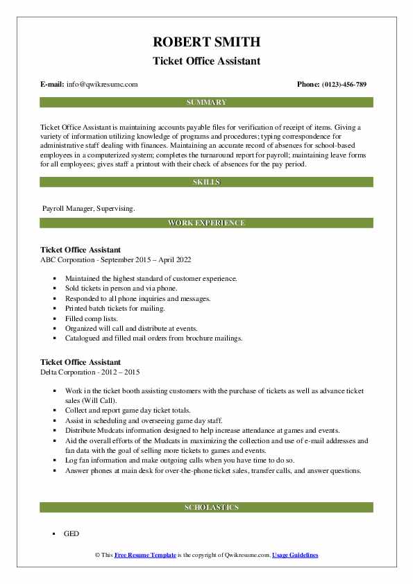 Ticket Office Assistant Resume - Ticket Office Assistant 1664304484 Pdf 