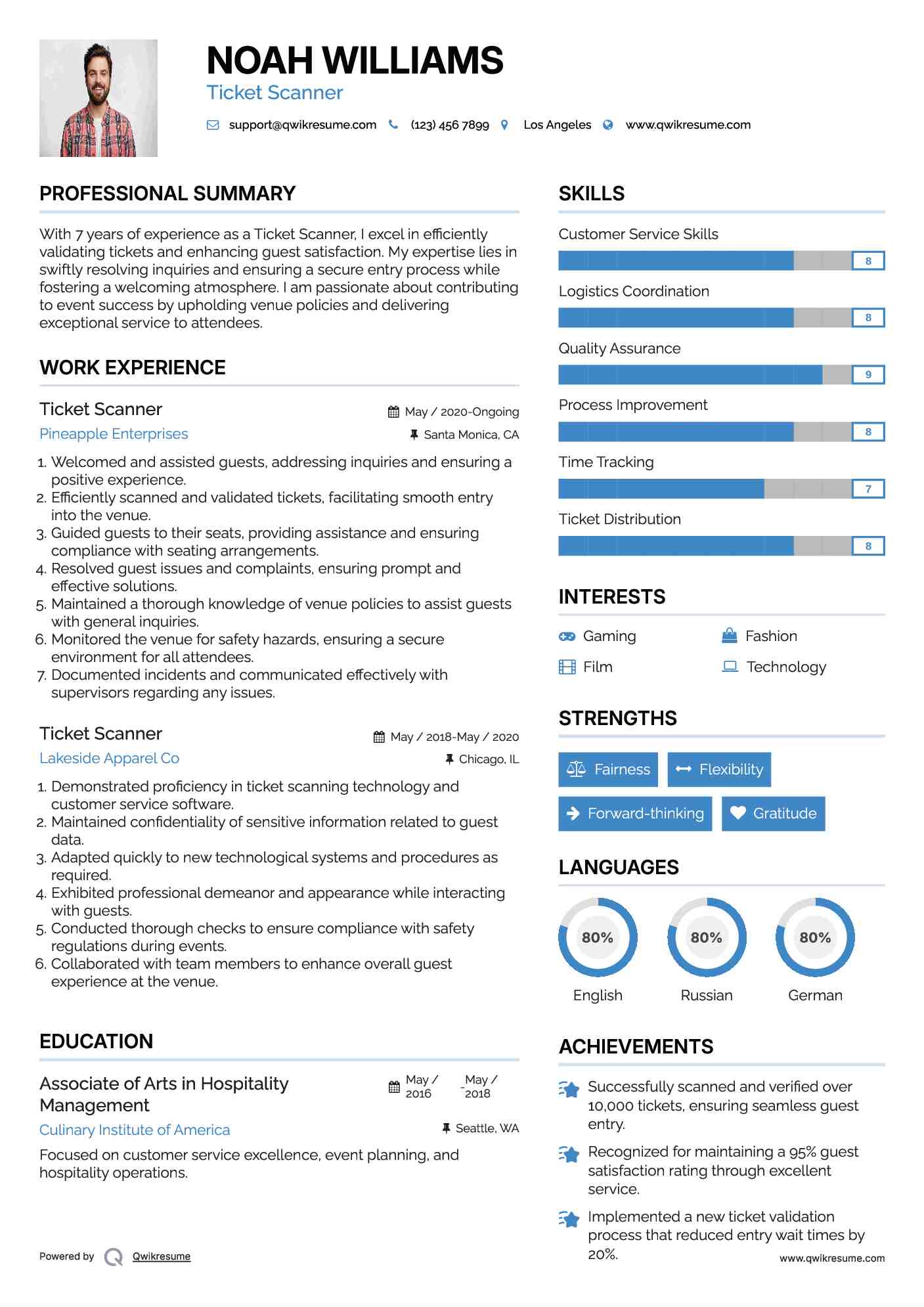Ticket Scanner Resume Sample