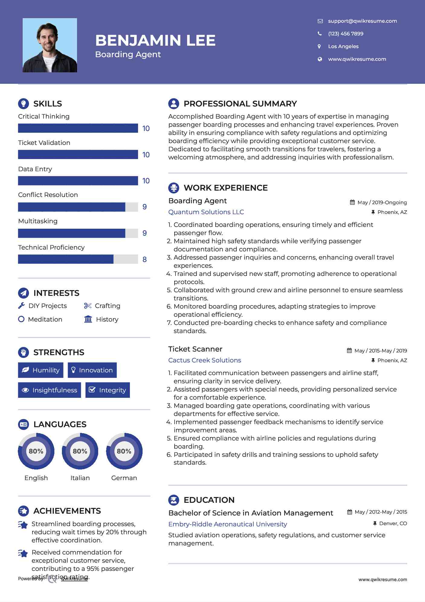 Boarding Agent Resume Model