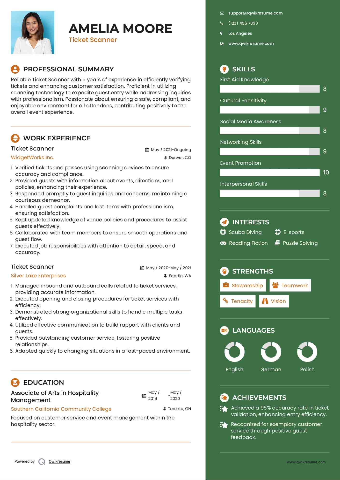 Ticket Scanner Resume Format