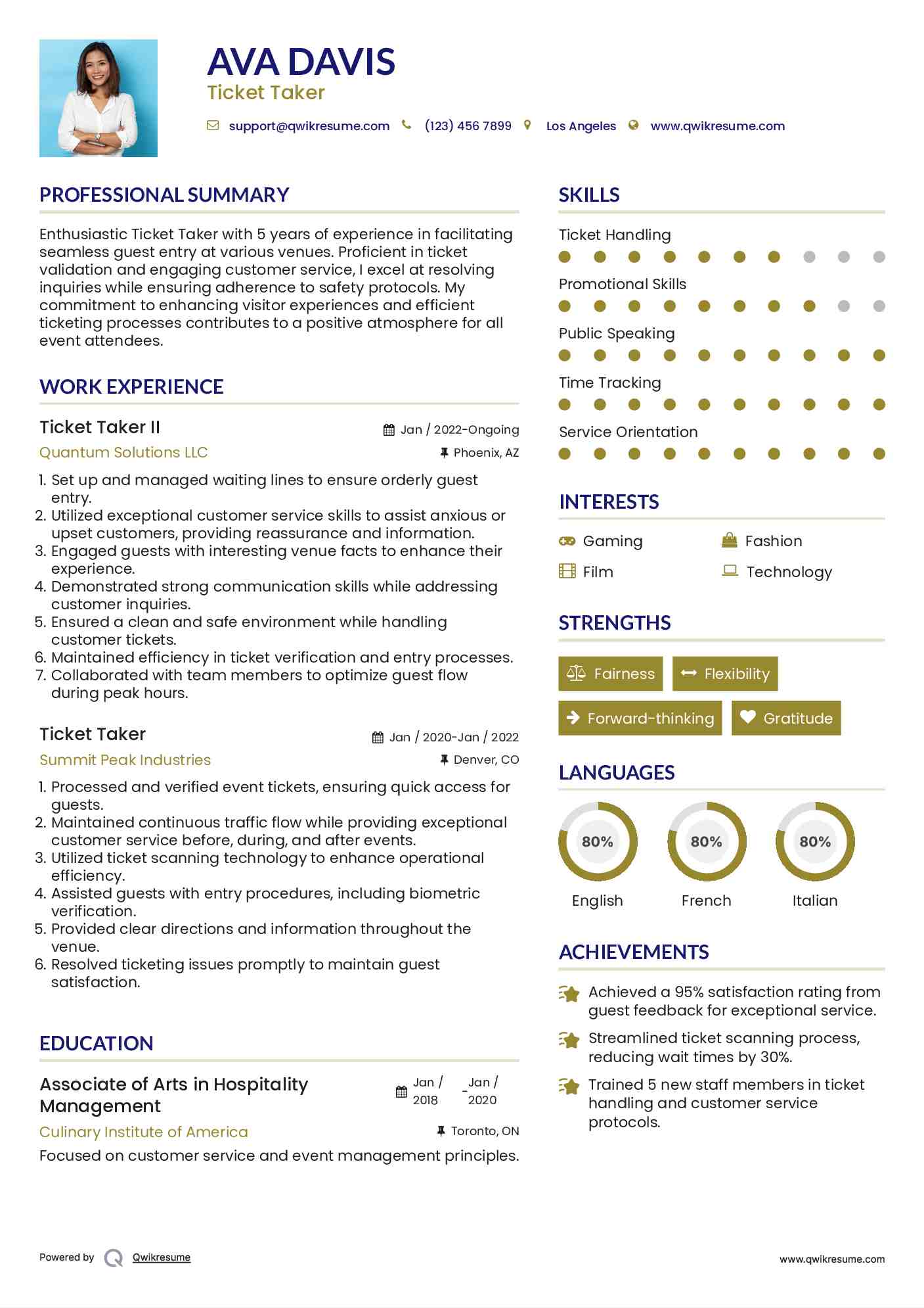 Ticket Taker II Resume Sample