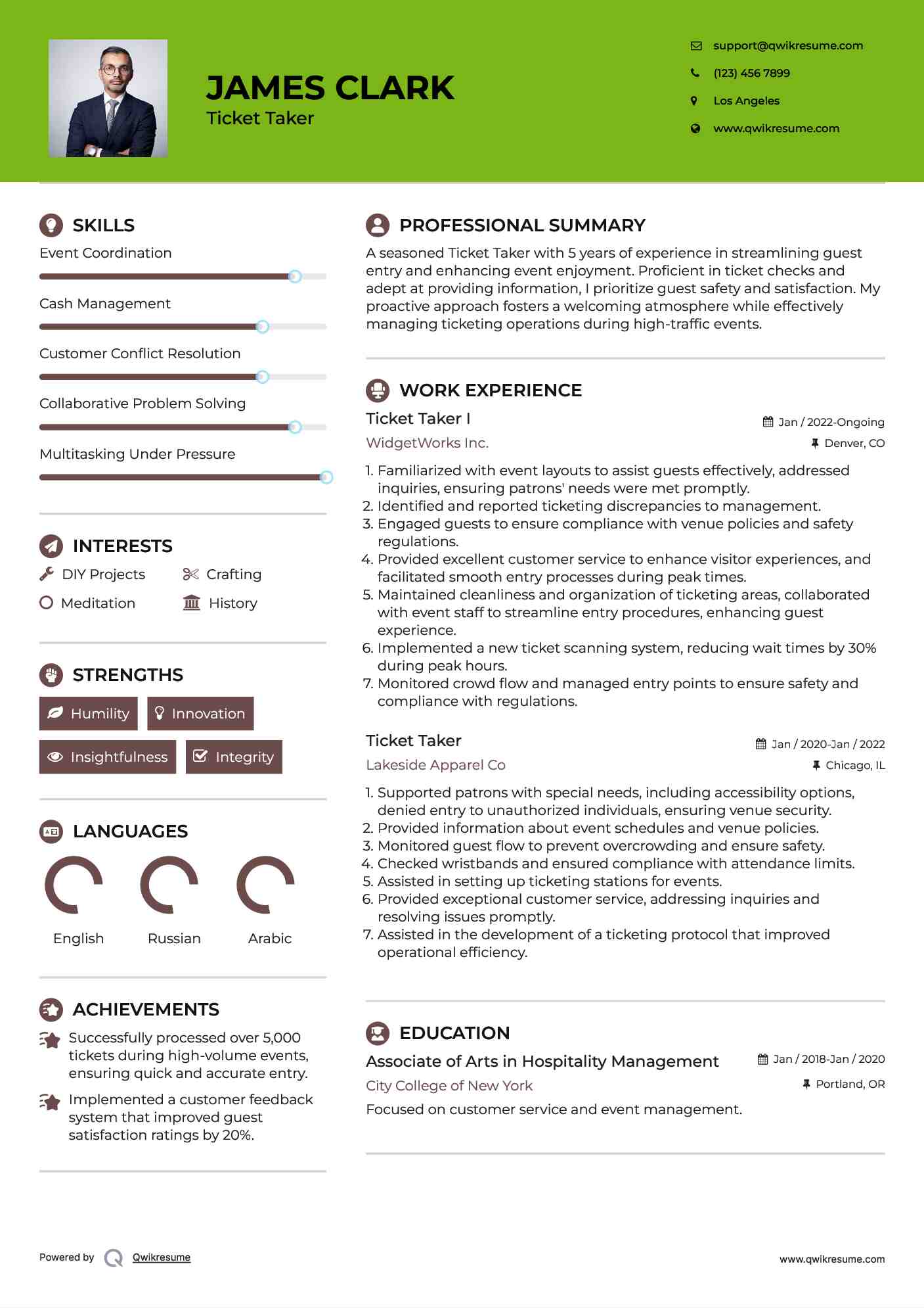 Ticket Taker I Resume Model
