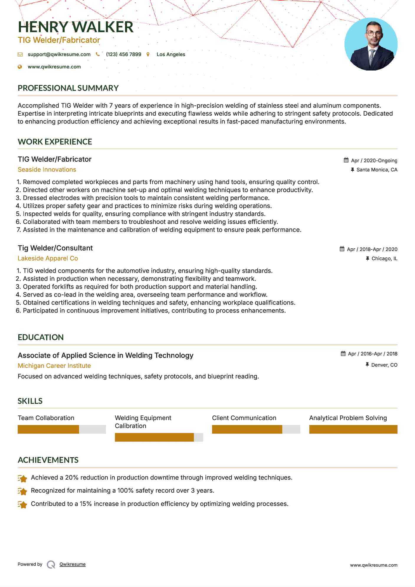 TIG Welder/Fabricator Resume Example
